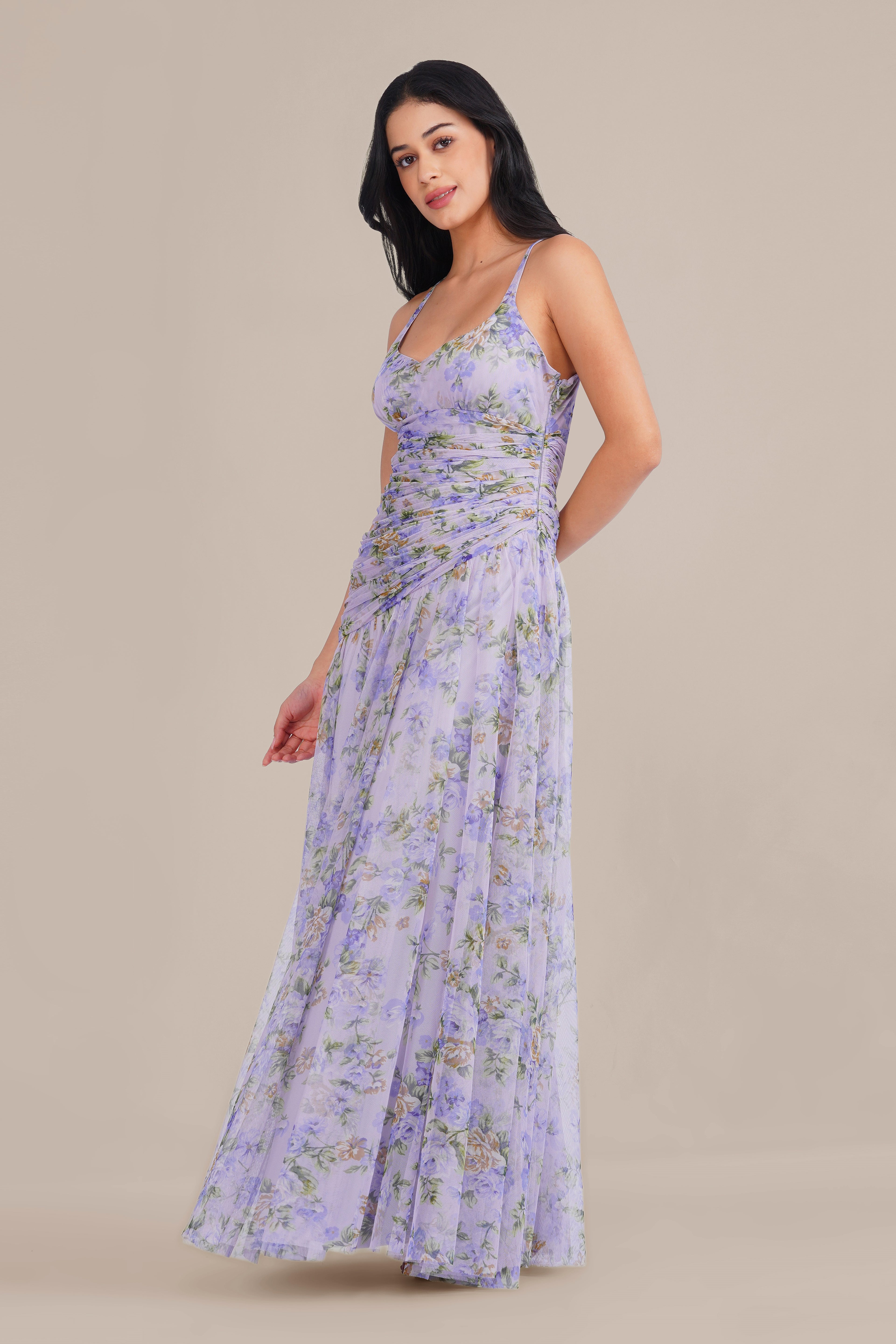 Hosanna Tulle Maxi Dress in Lilac Print