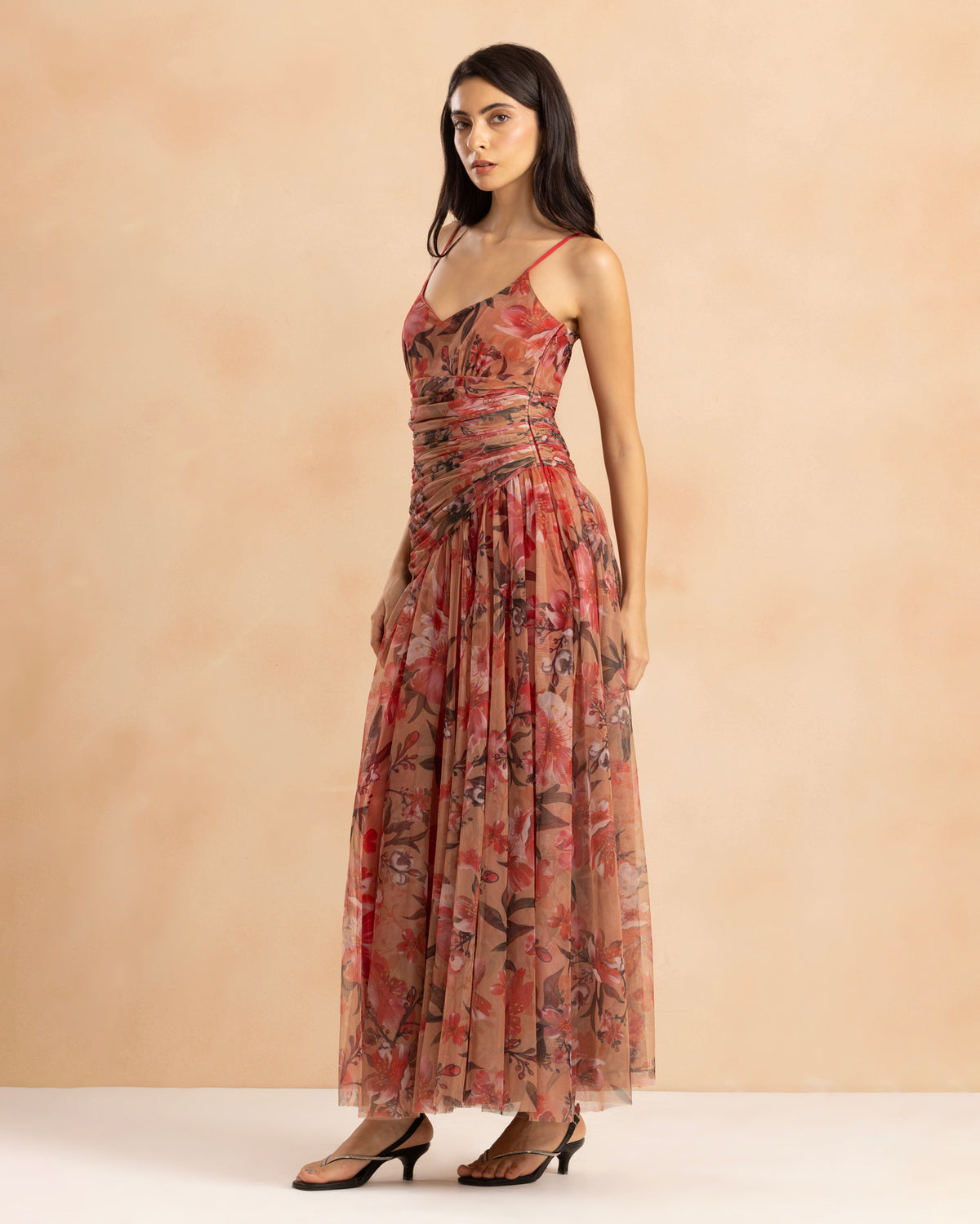 Hosanna Tulle Maxi Dress in Red Rose Floral