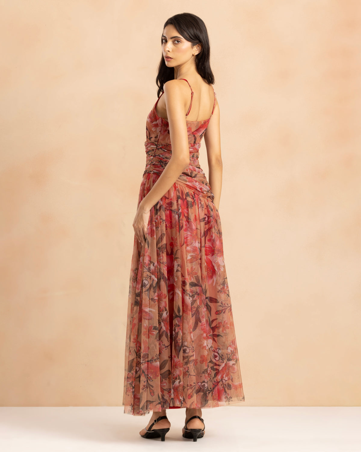 Hosanna Tulle Maxi Dress in Red Rose Floral