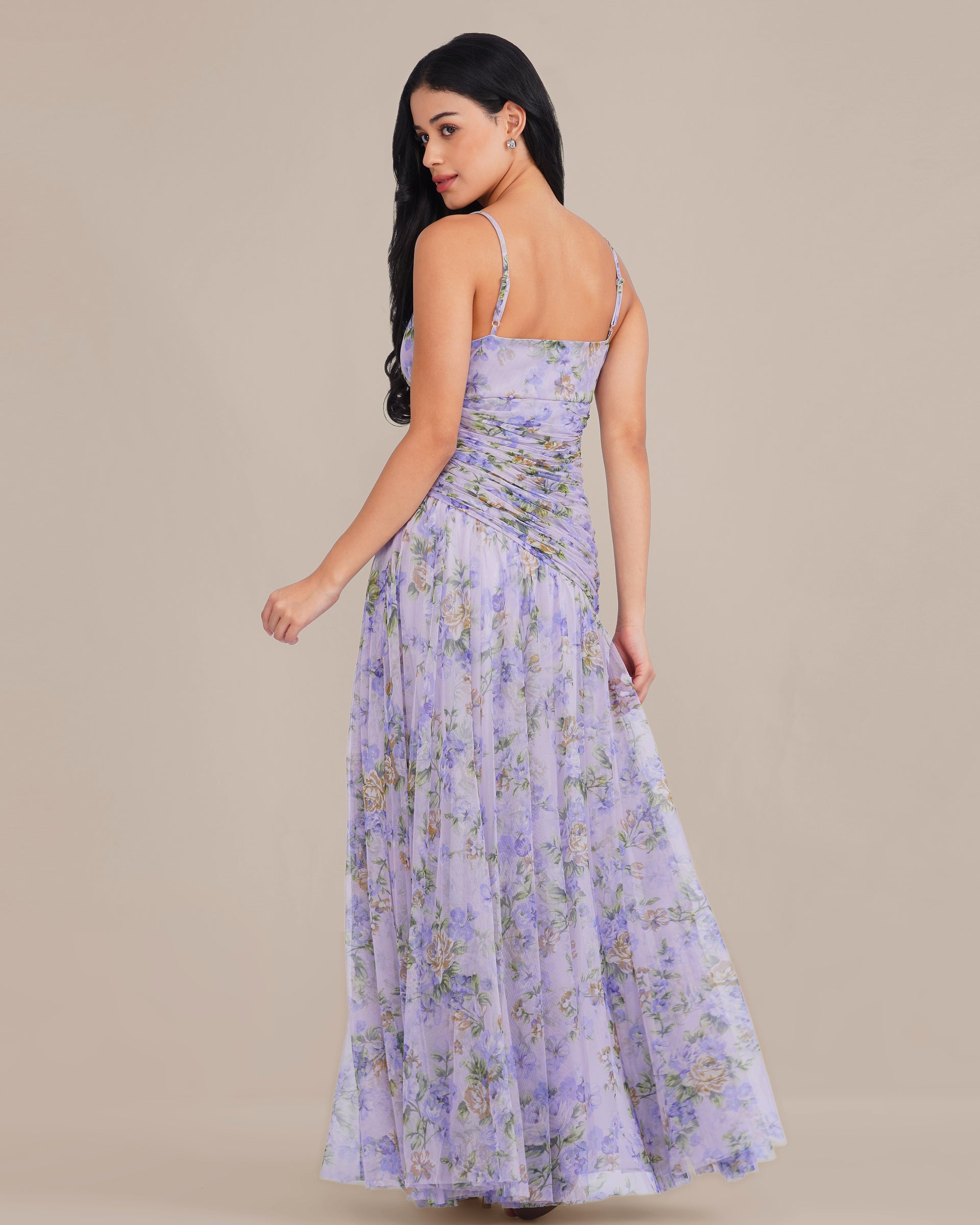 Hosanna Tulle Maxi Dress in Lilac Print