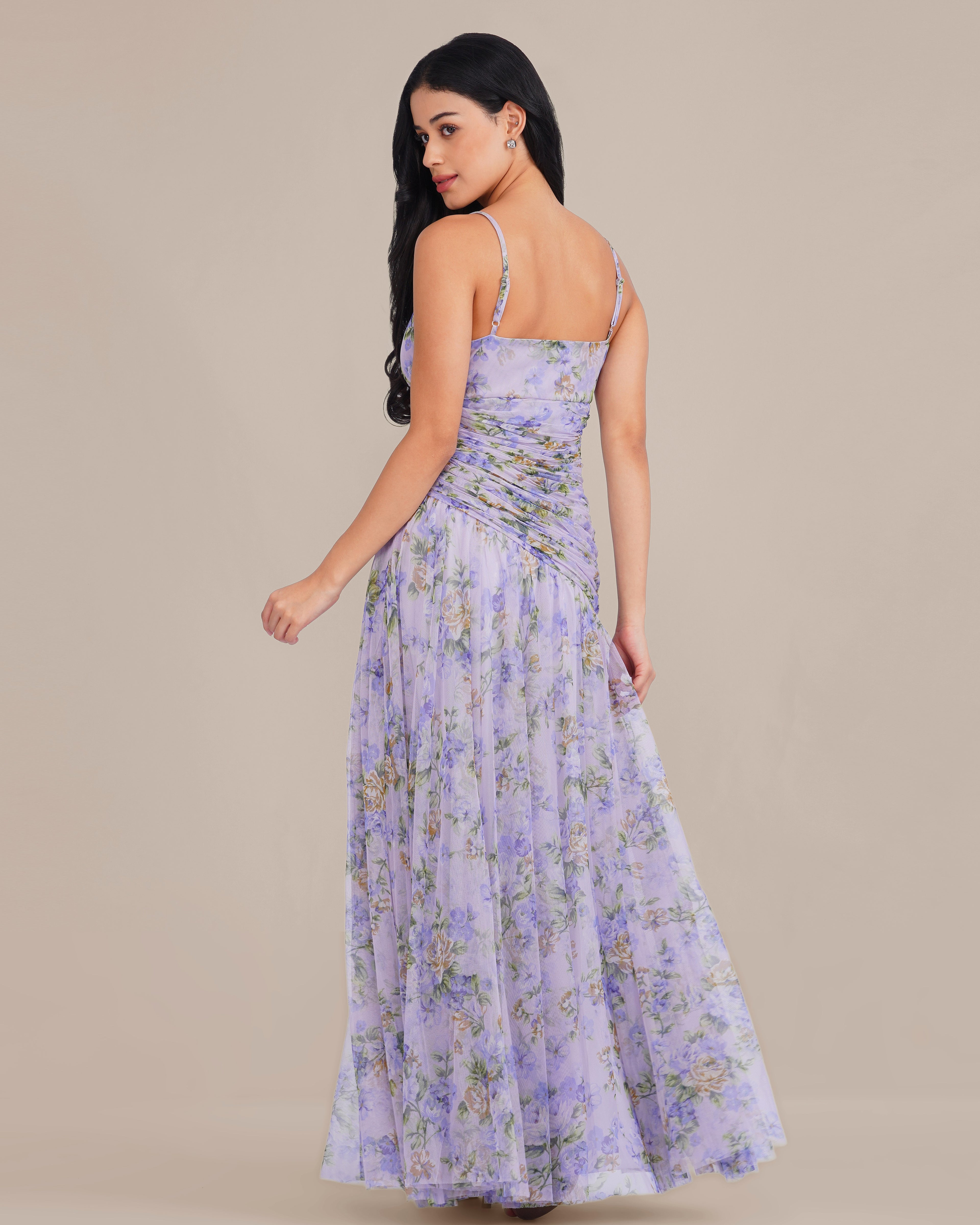 Hosanna Tulle Maxi Dress in Lilac Print