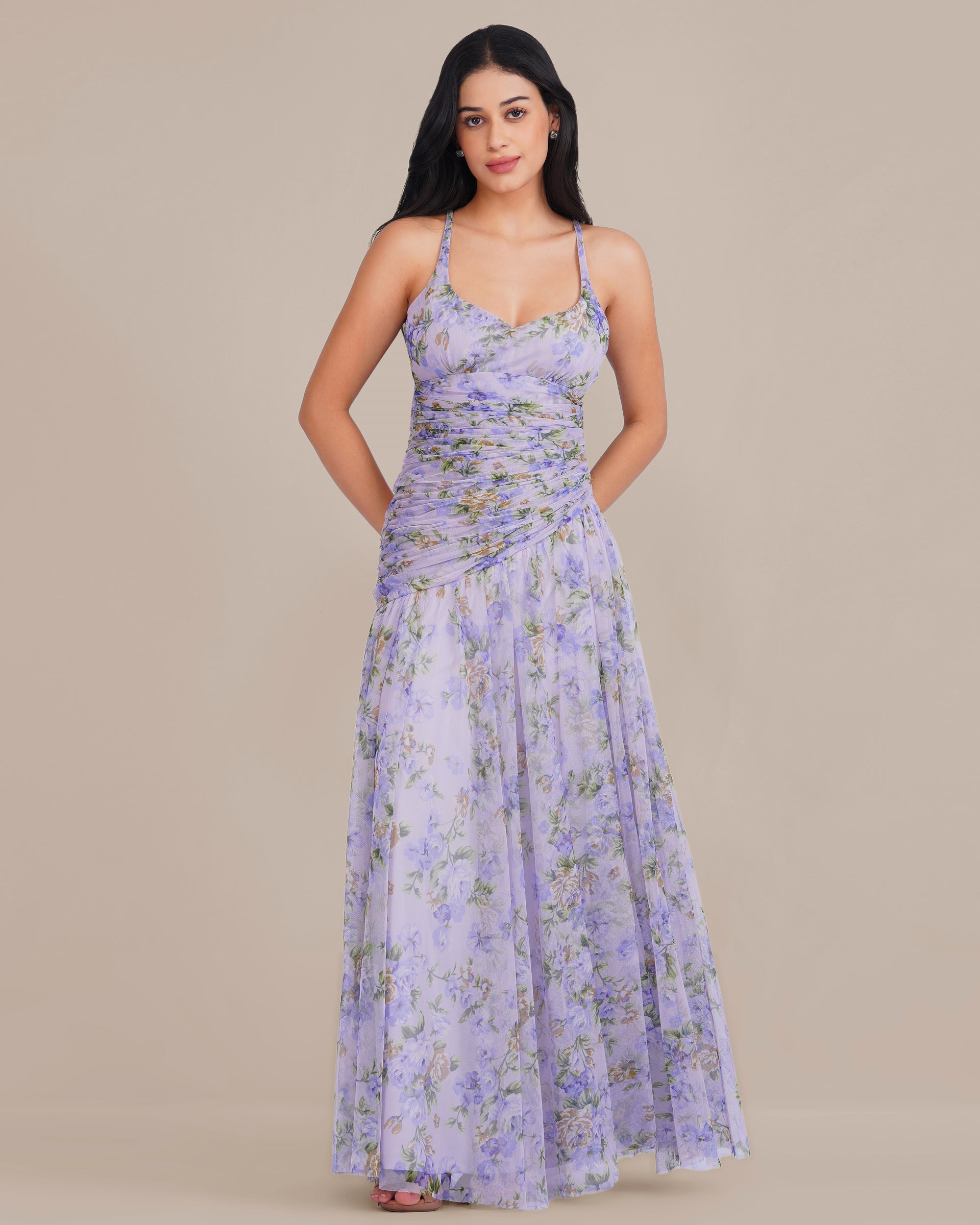 Hosanna Tulle Maxi Dress in Lilac Print
