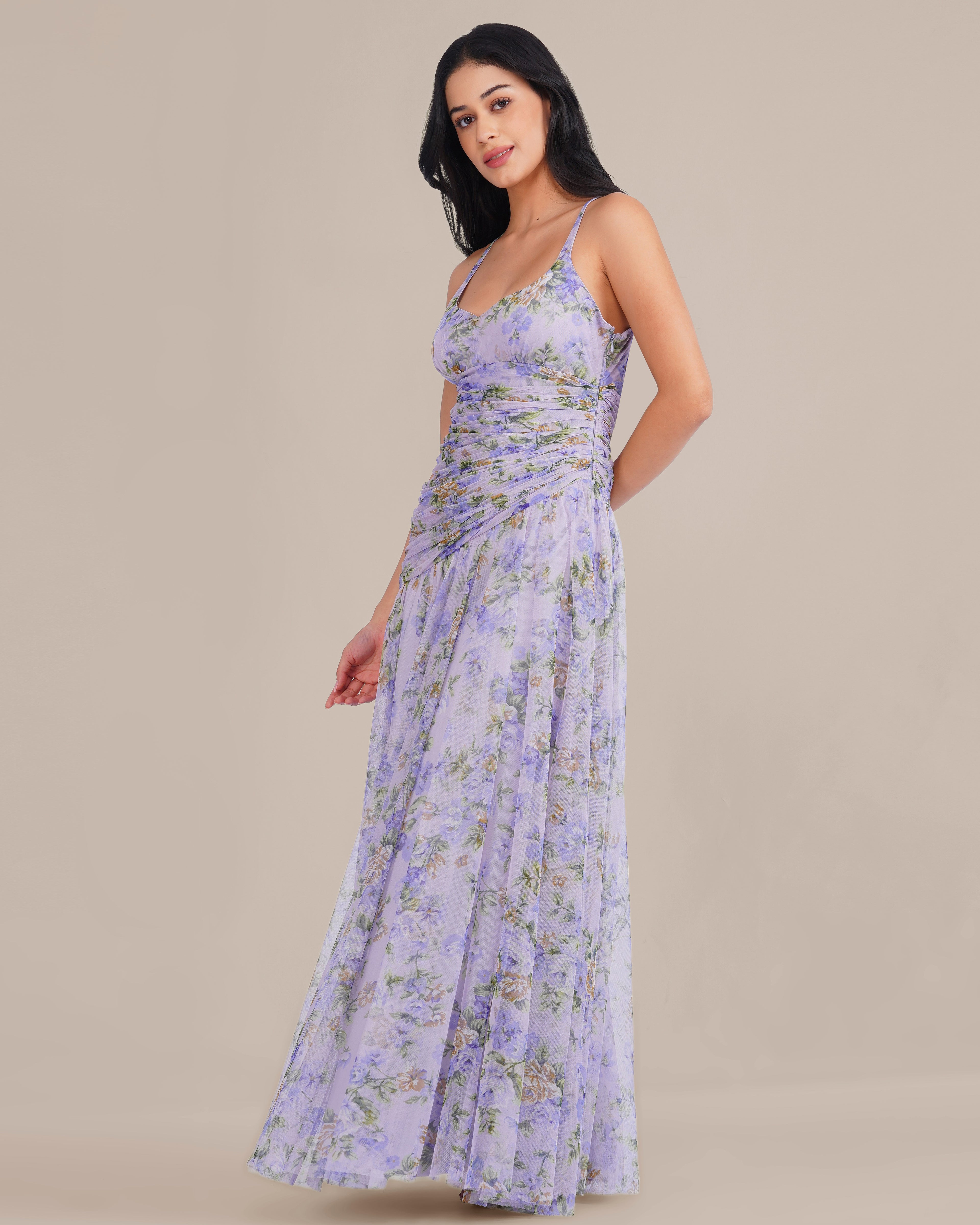 Hosanna Tulle Maxi Dress in Lilac Print