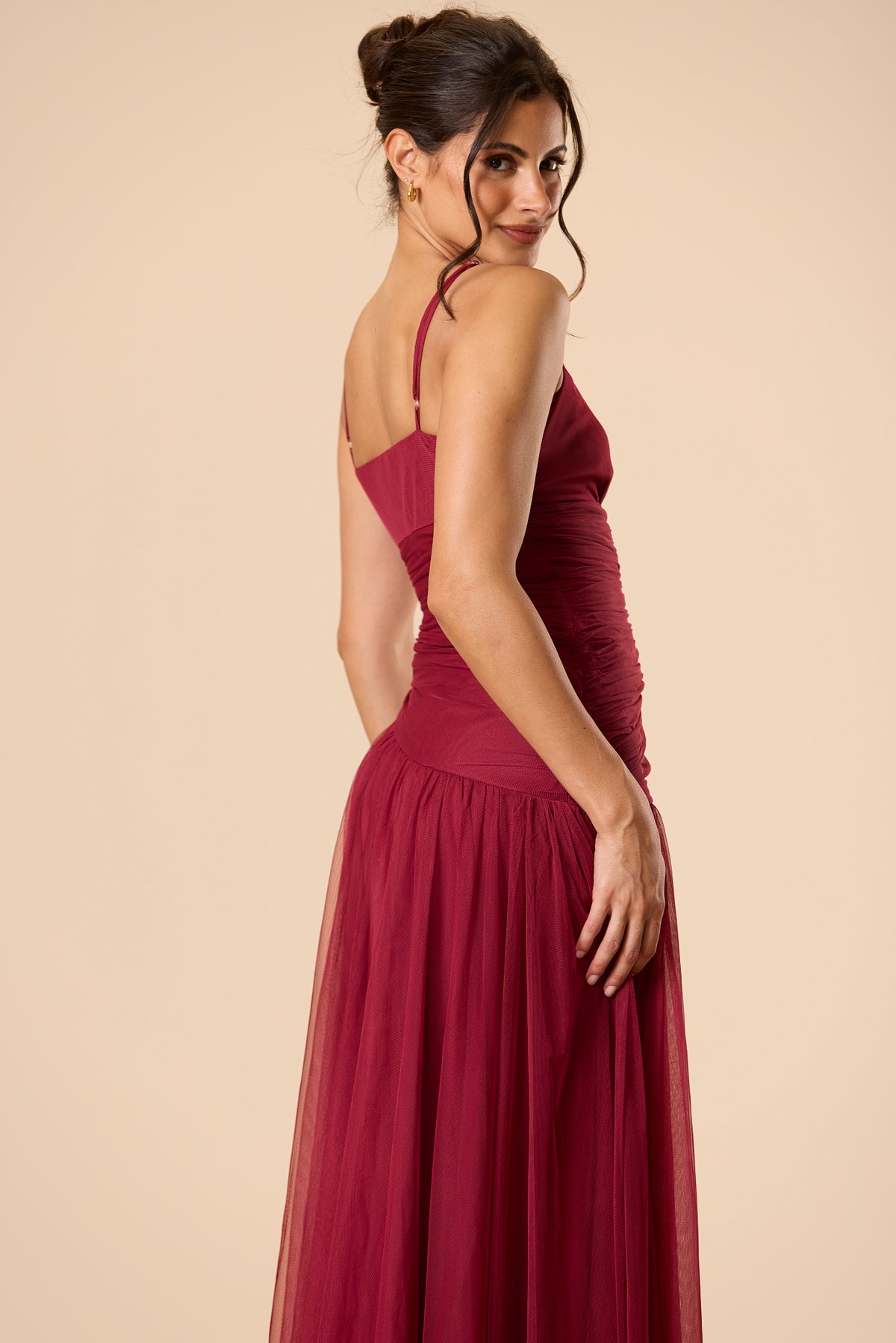 Deep Raspberry Color Dress Hosanna Tulle Maxi Dress in Raspberry – Lace & Beads