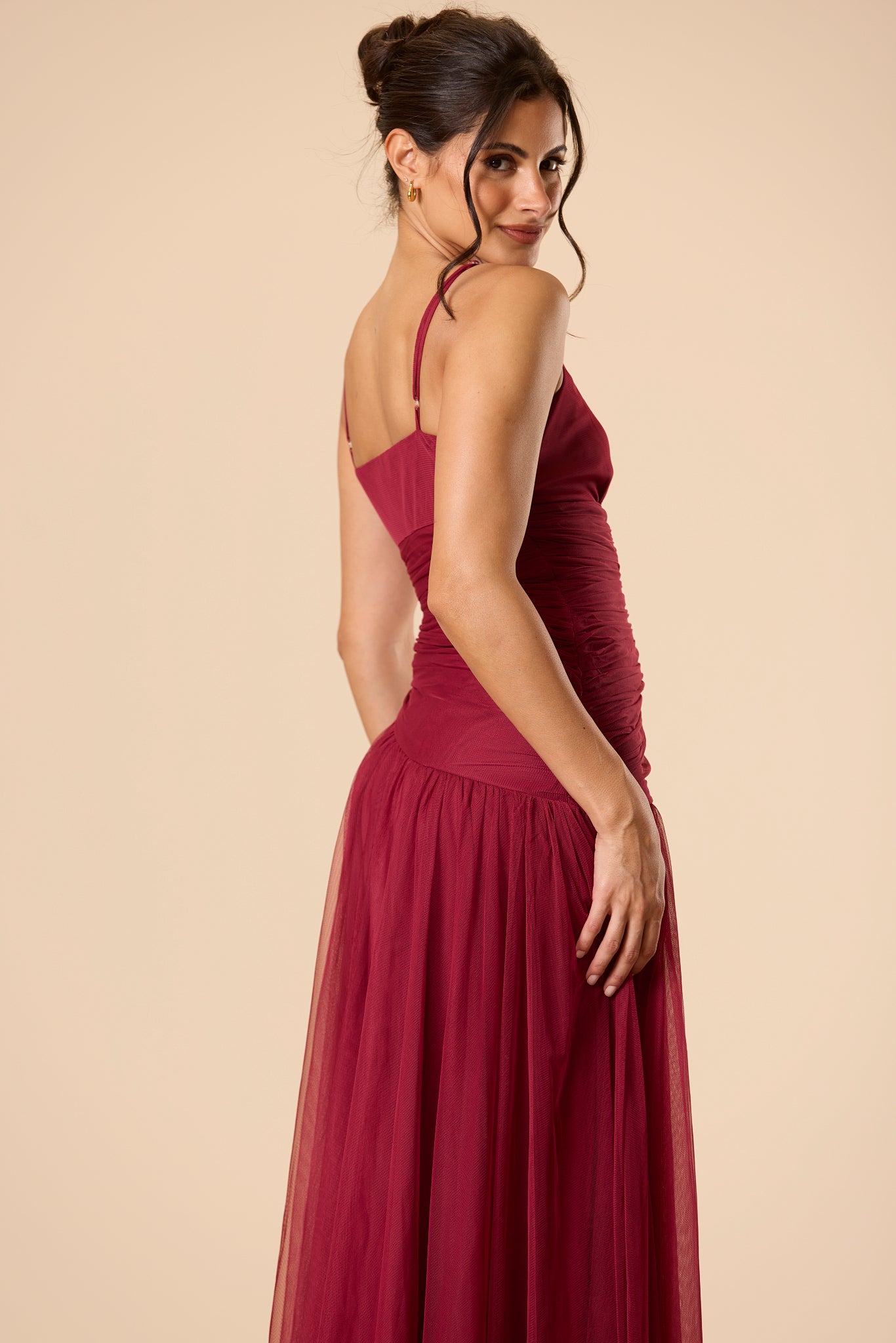 Pink Red Burgundy Raspberry Wedding Guest Formal Sweetheart Maxi Tulle Mesh Dress