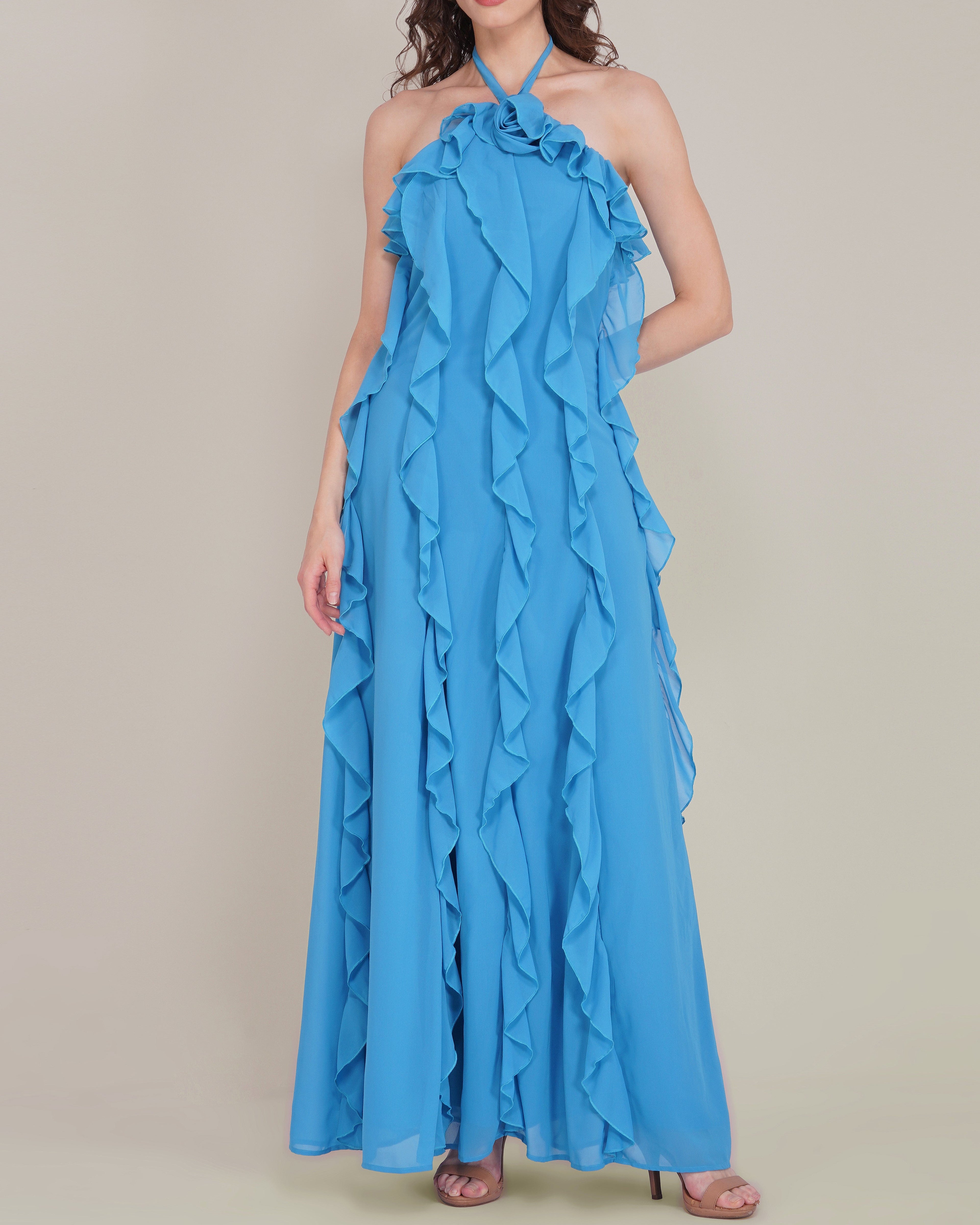 Hyacinth Chiffon Maxi Dress in Sapphire Blue – Lace & Beads