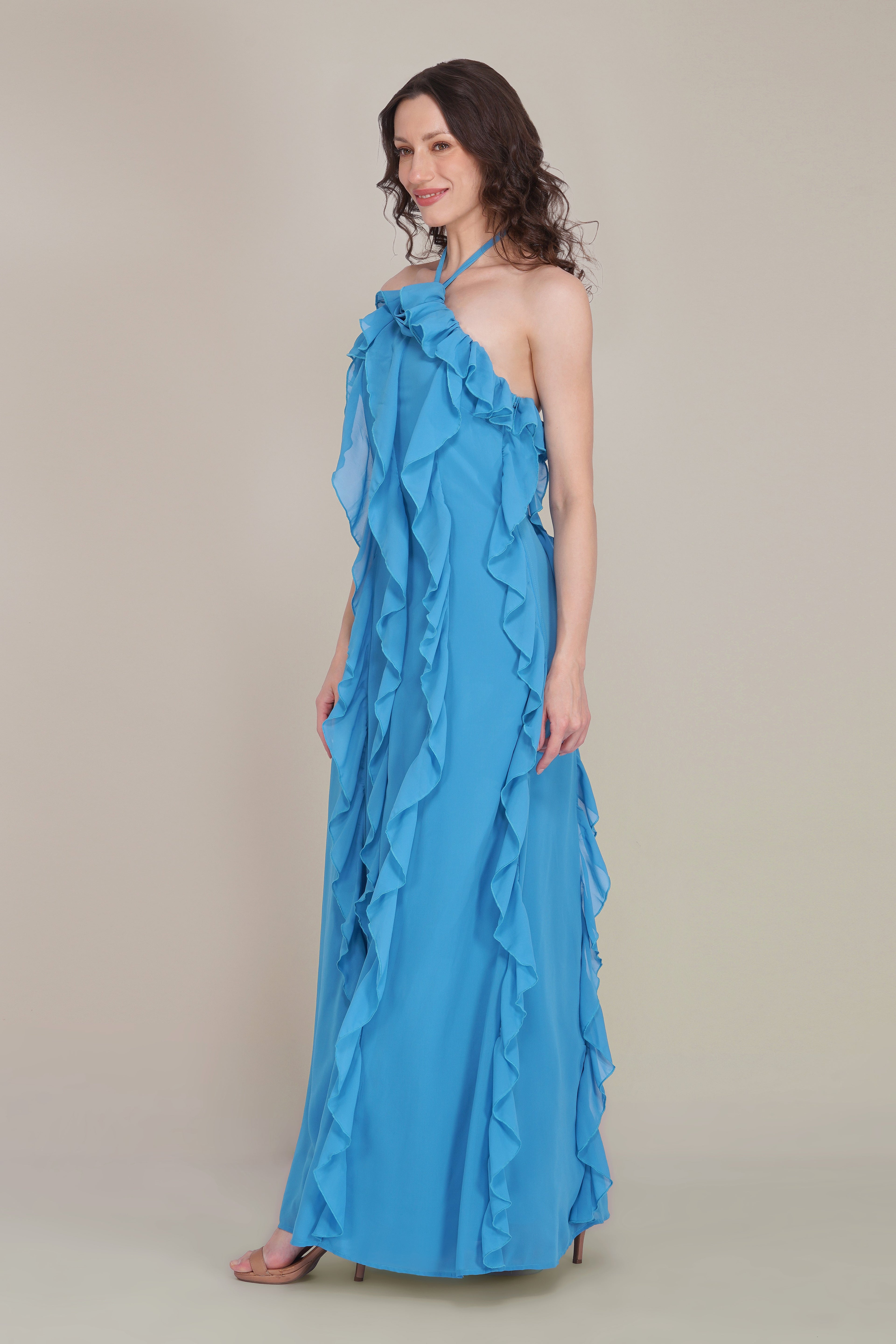 Hyacinth Chiffon Maxi Dress in Sapphire Blue