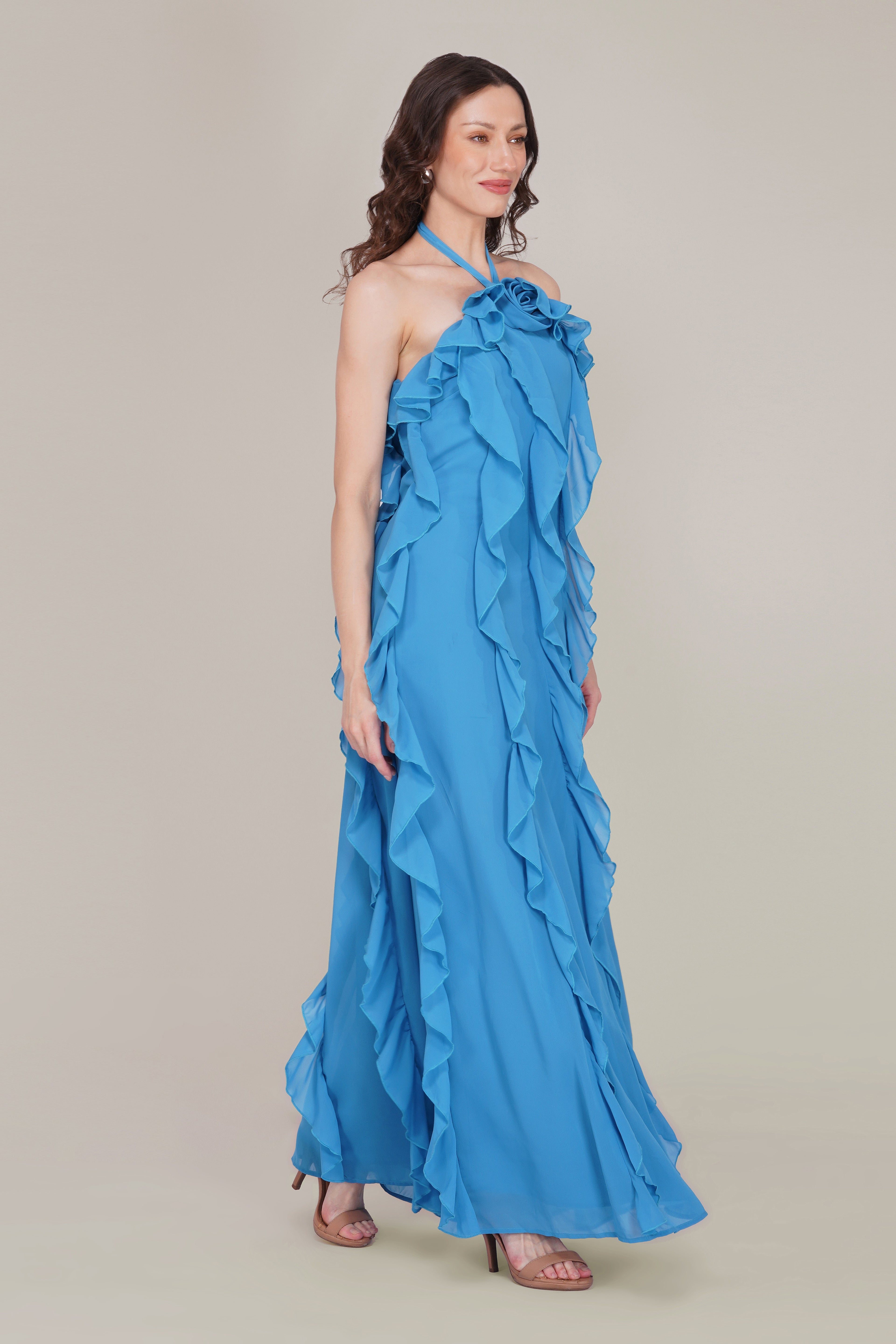 Hyacinth Chiffon Maxi Dress in Sapphire Blue