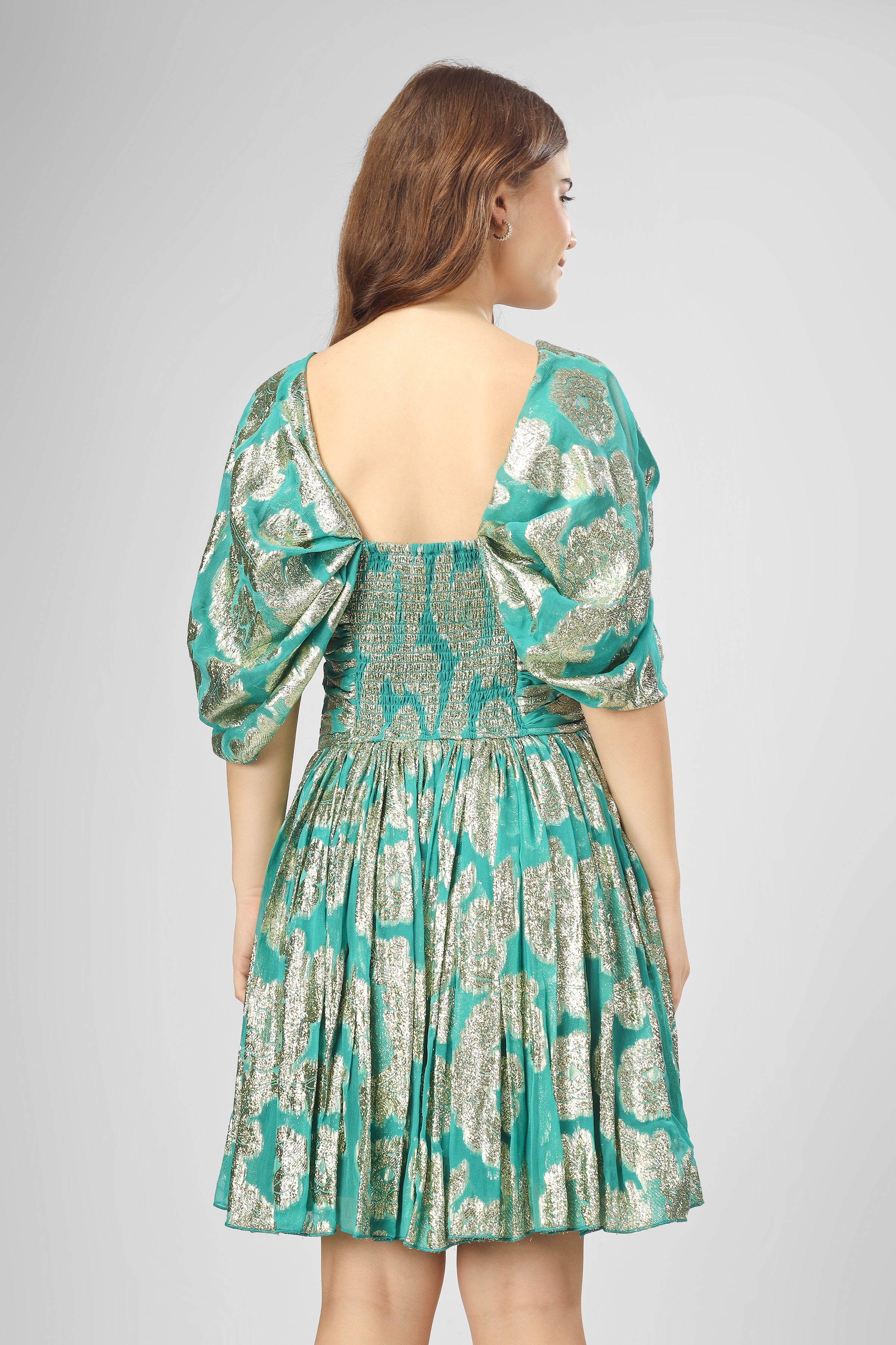 Sydney Metallic Printed Mini Dress in Aqua Green - UK8 / Aqua Green Sydney Metallic Printed Mini Dress in Aqua Green - UK8 / Aqua Green