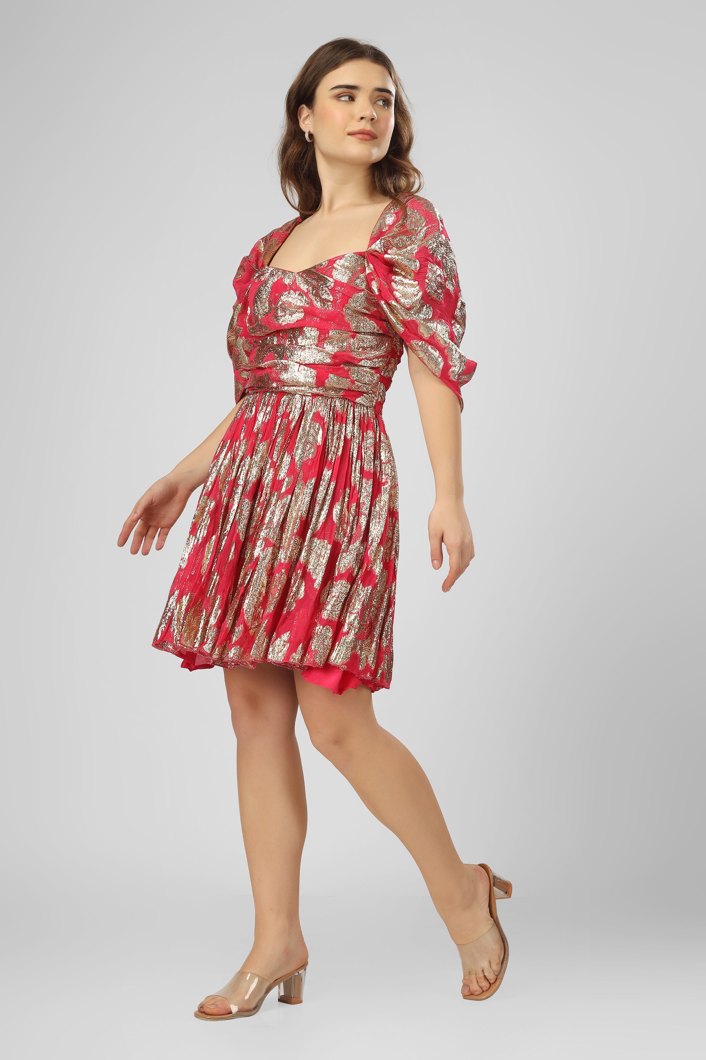 Sydney Metallic Printed Mini Dress in Fuchsia