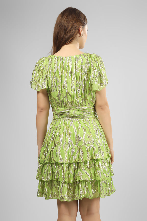 Madison Green Metallic Printed Mini Dress