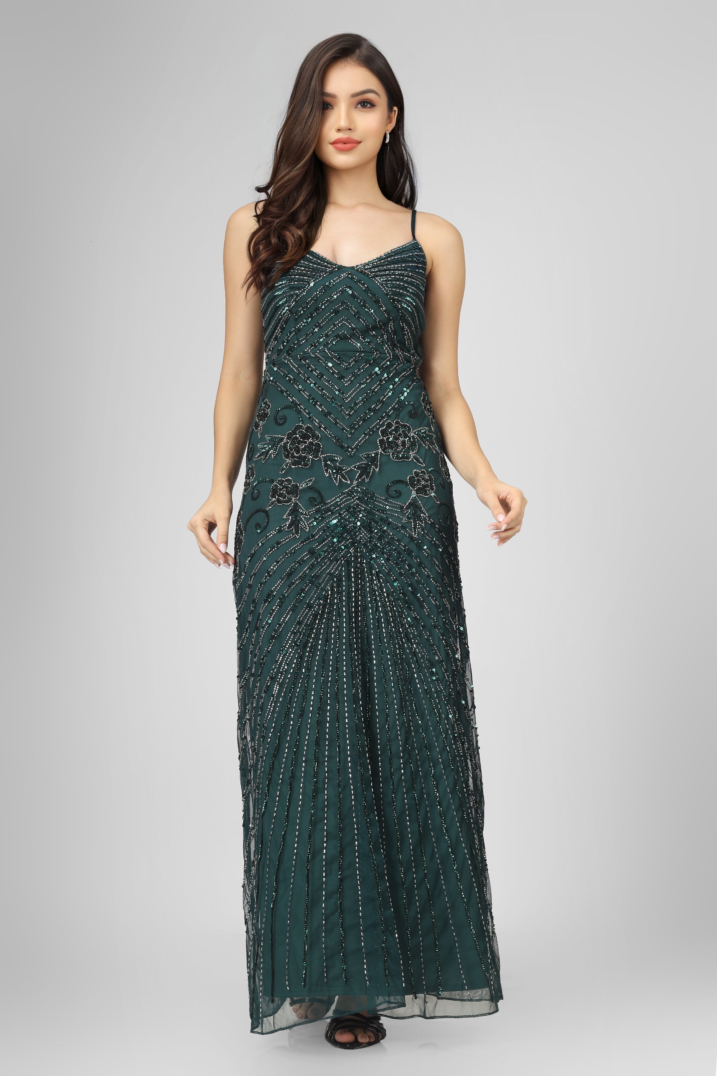 Sara Emerald Embellished Maxi Dress
