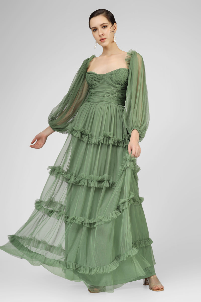 Rendi Olive Green Tulle Dress