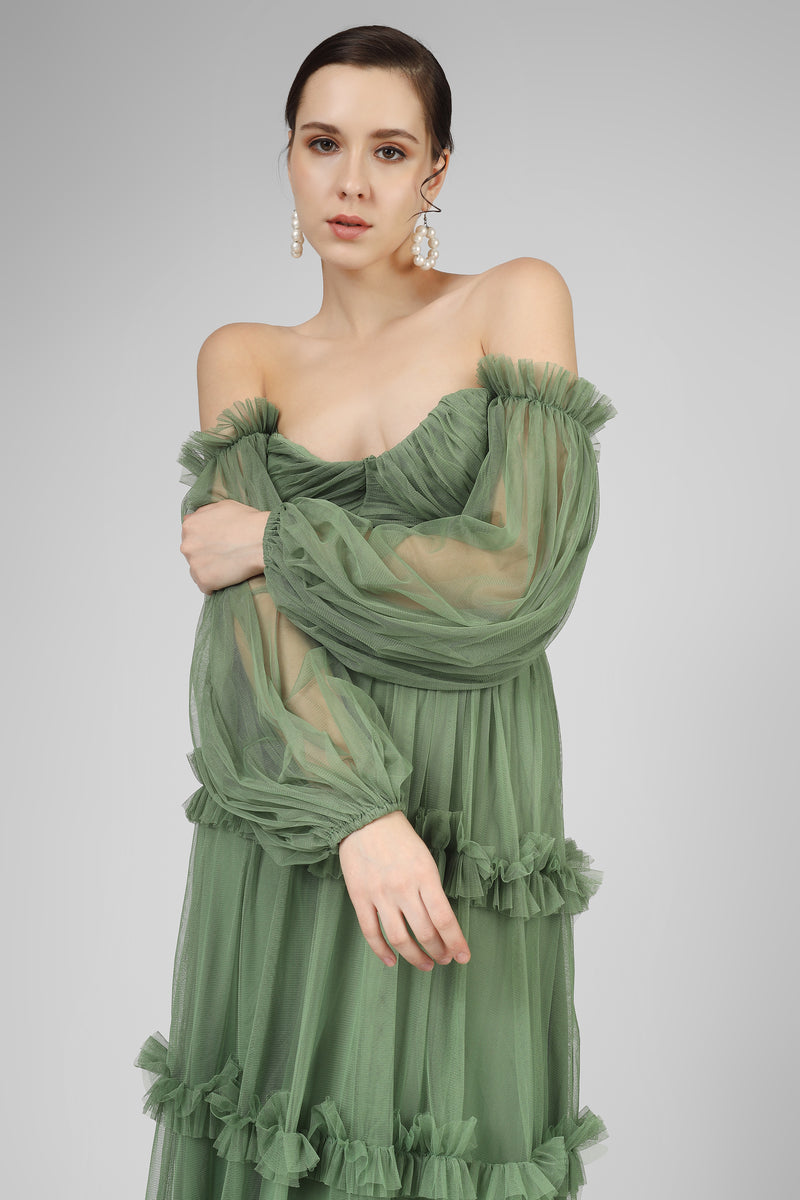 Rendi Olive Green Tulle Dress