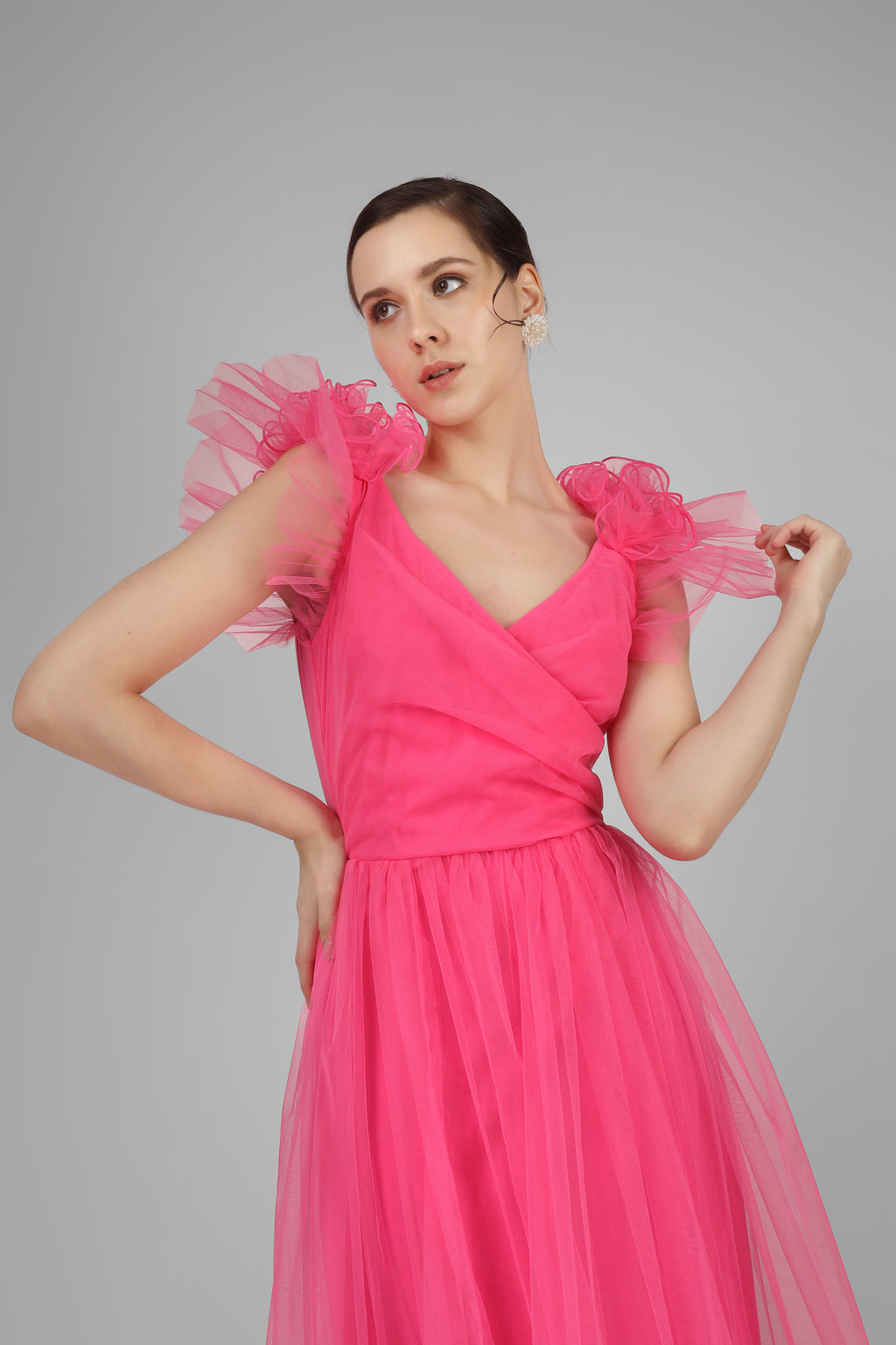 Nova Pink Tulle Corsage Maxi Dress – Lace & Beads