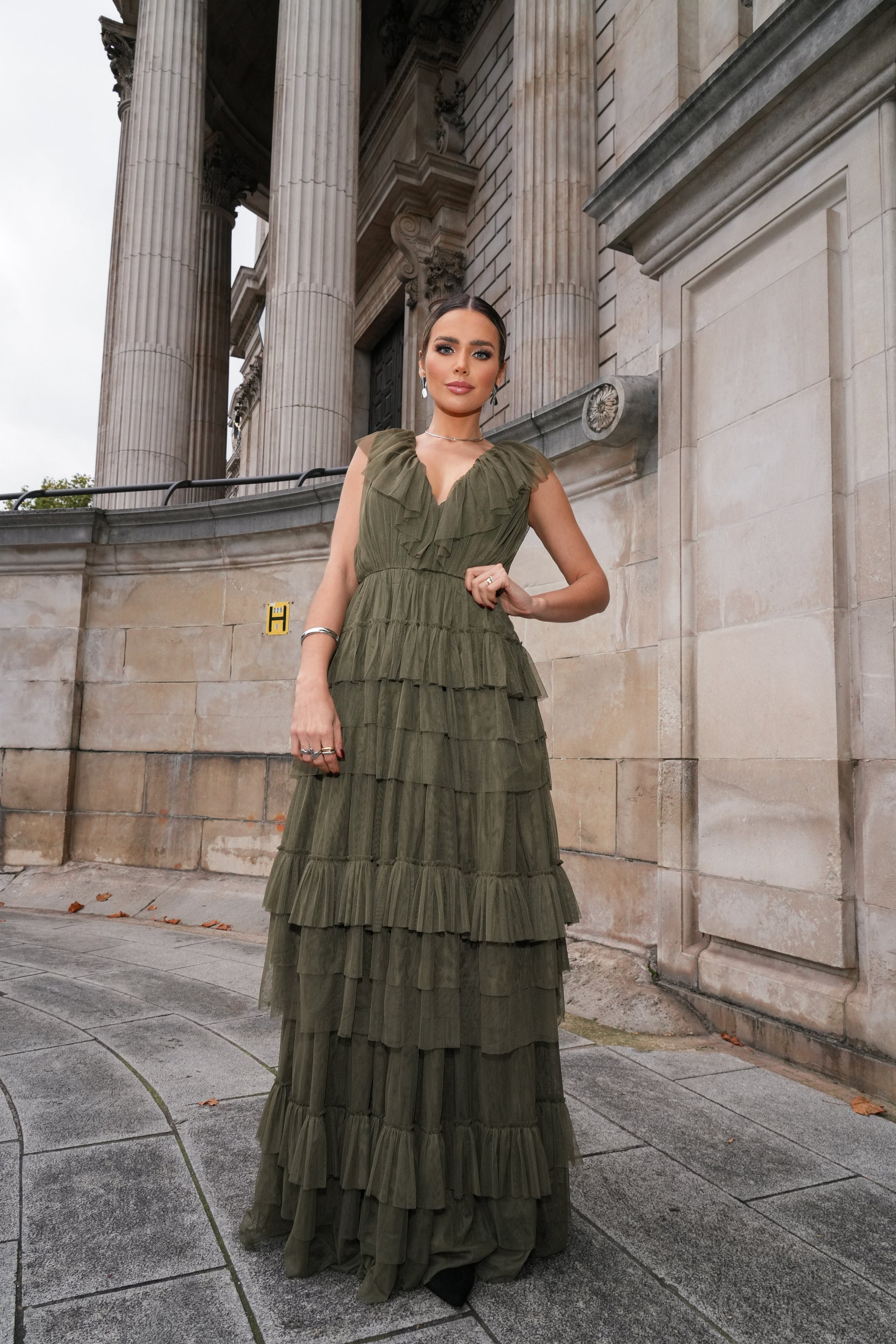 Alexandra Tulle Maxi Dress in Deep Olive