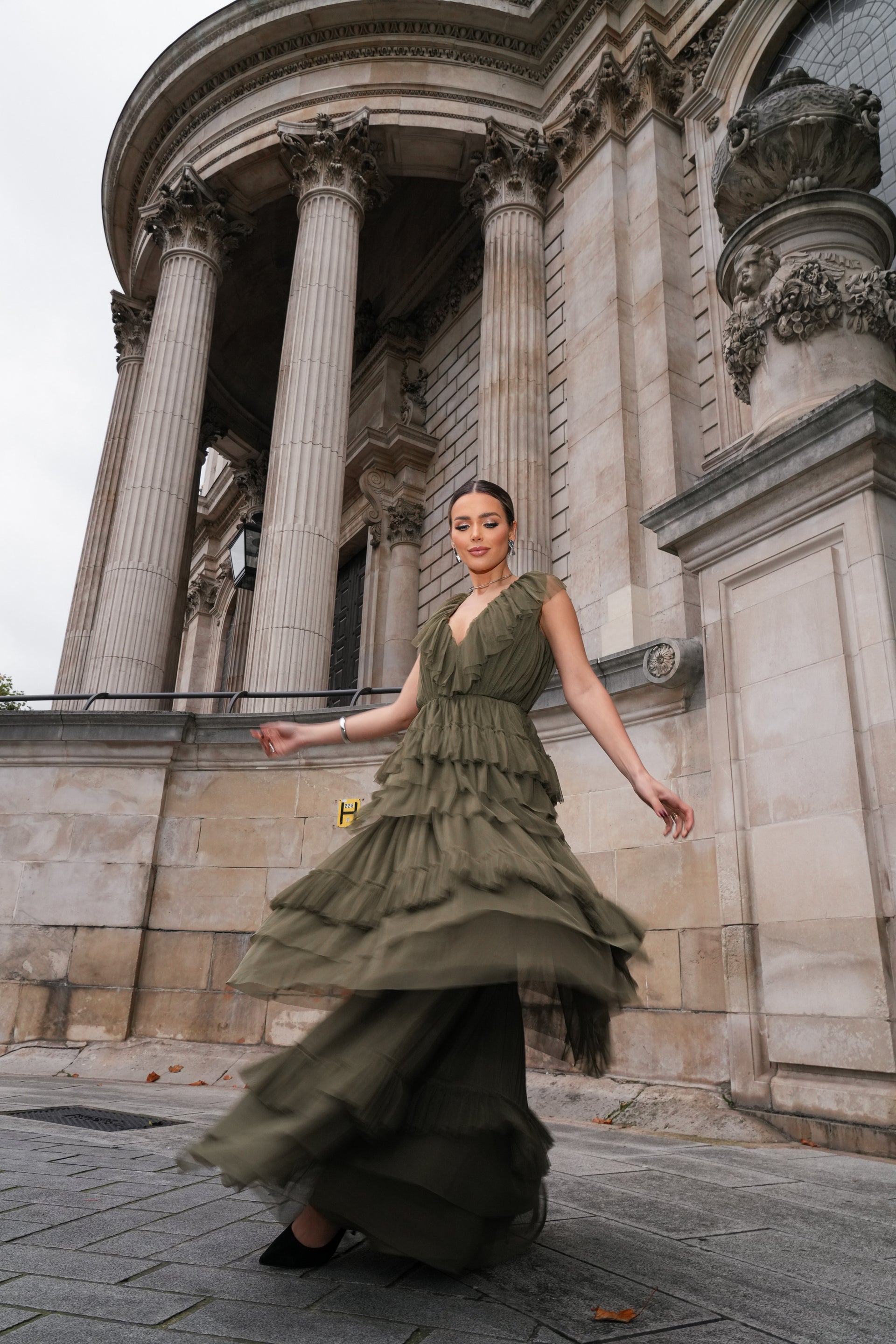 Alexandra Tulle Maxi Dress in Deep Olive