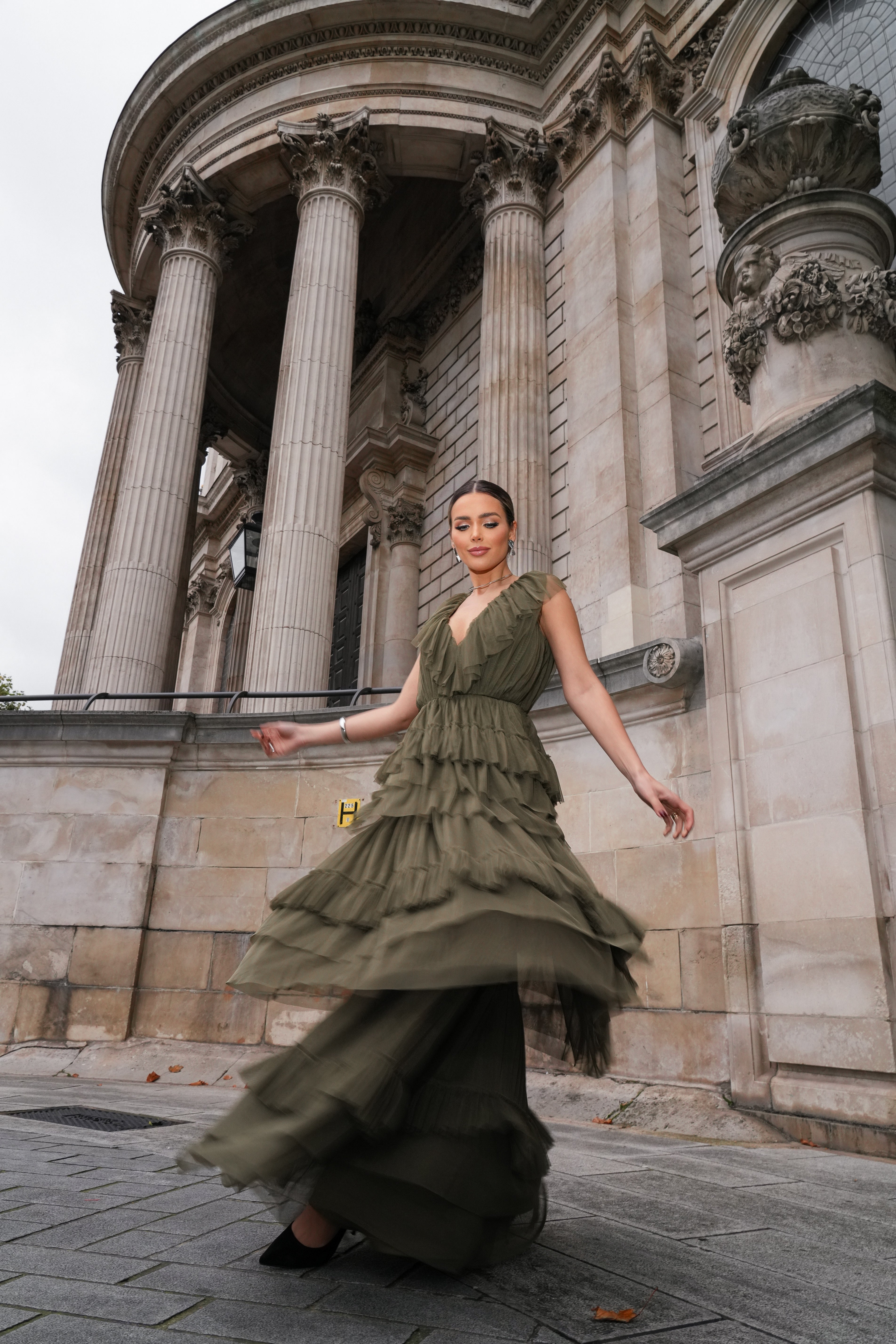 Alexandra Tulle Maxi Dress in Deep Olive