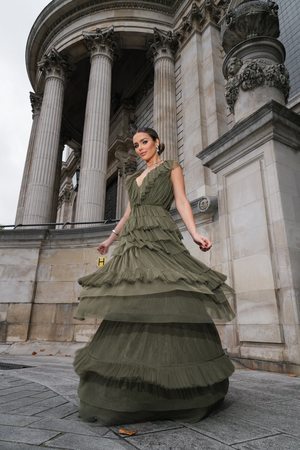 Alexandra Tulle Maxi Dress in Deep Olive
