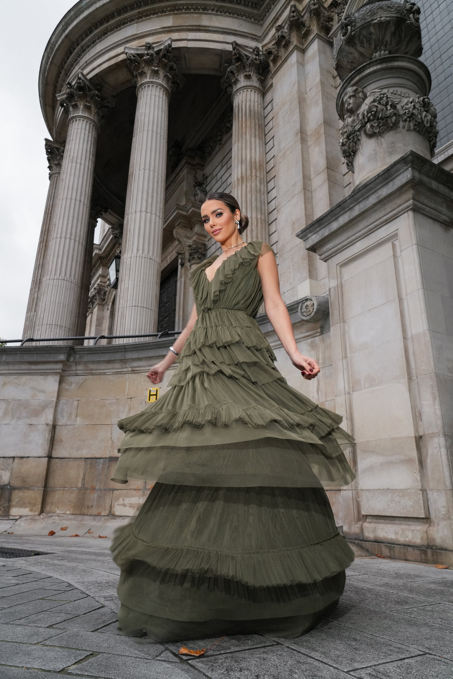Alexandra Tulle Maxi Dress in Deep Olive