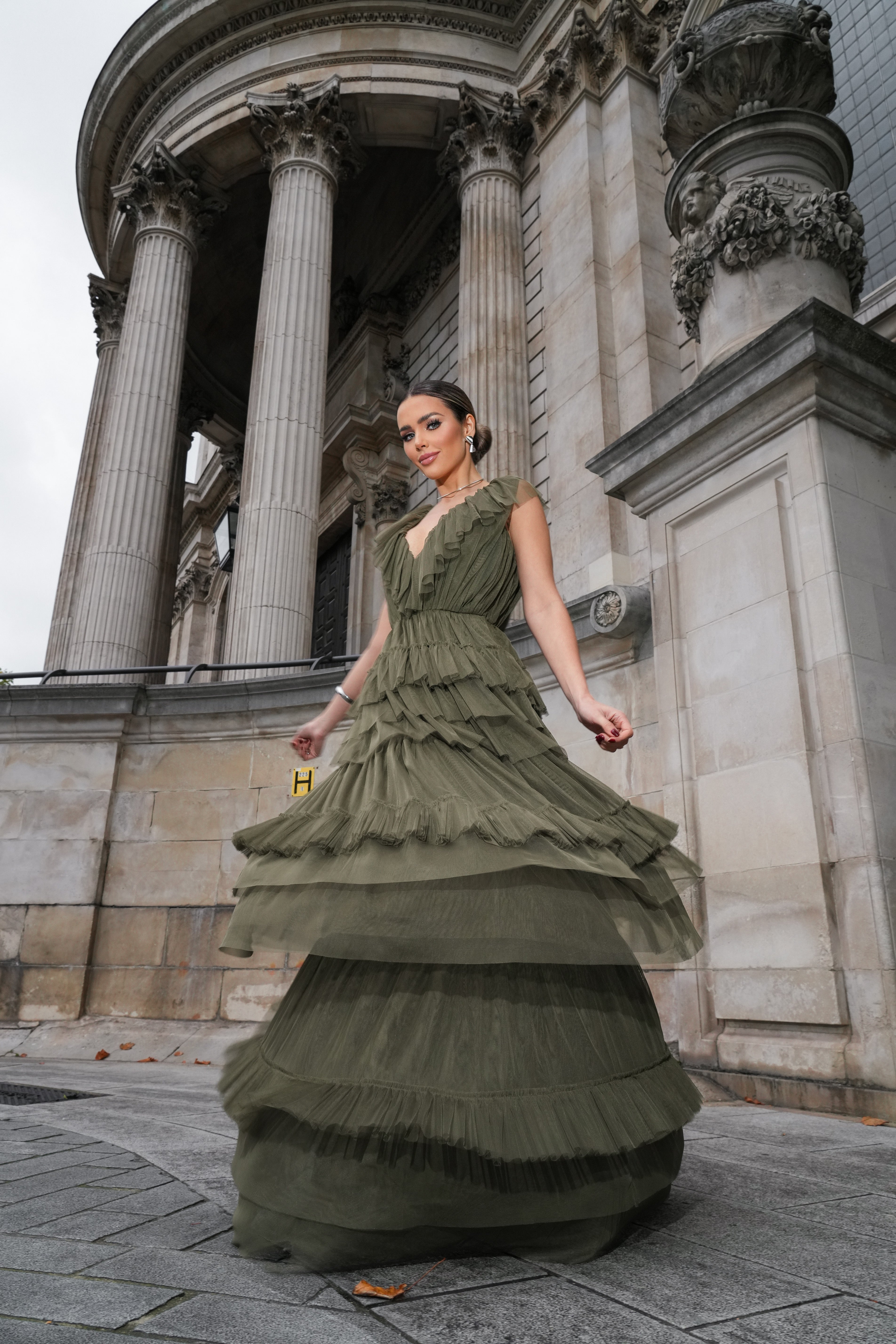 Alexandra Tulle Maxi Dress in Deep Olive