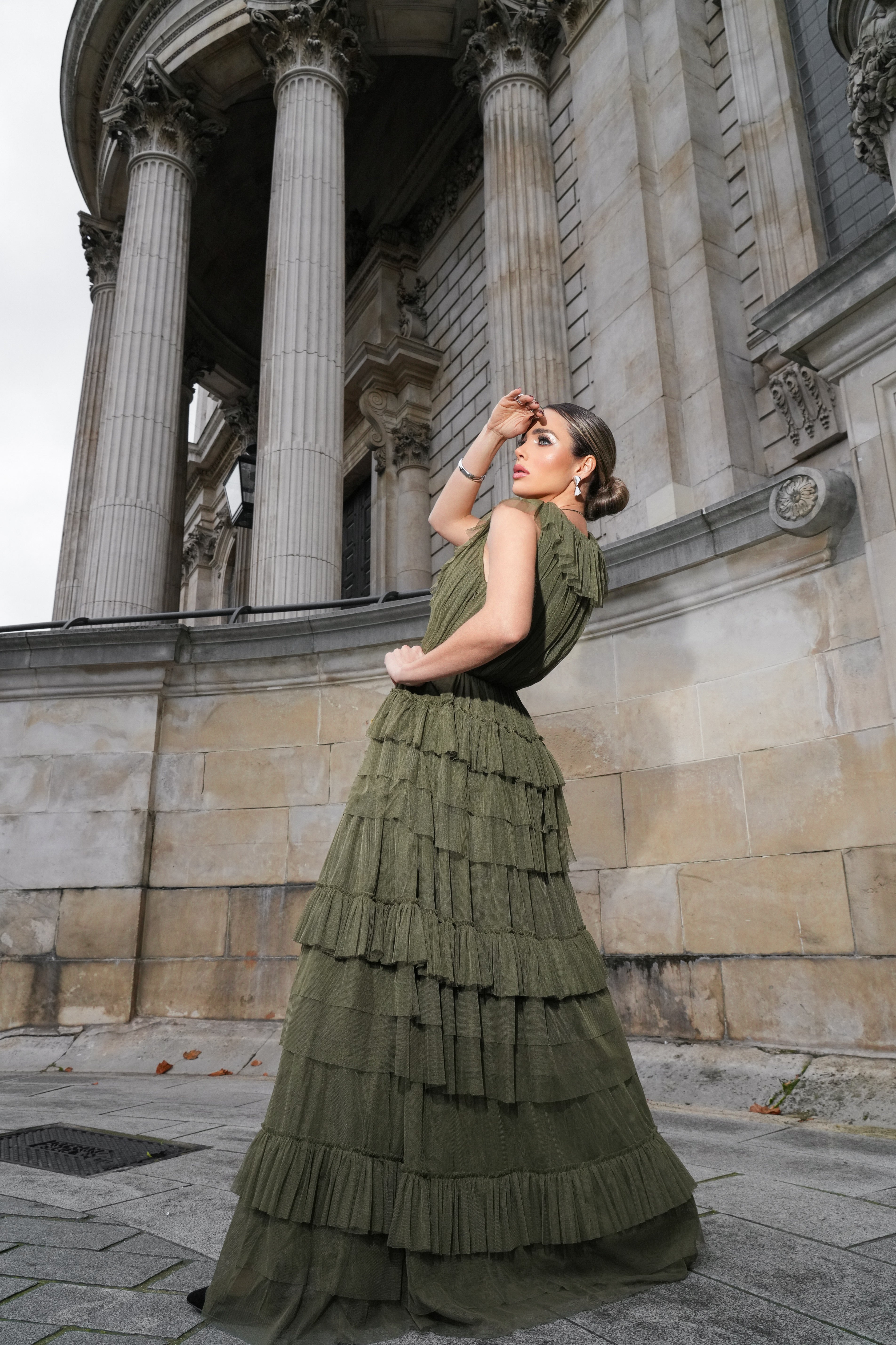 Alexandra Tulle Maxi Dress in Deep Olive