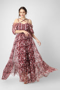 Alicia Tulle Maxi in Burgundy Print