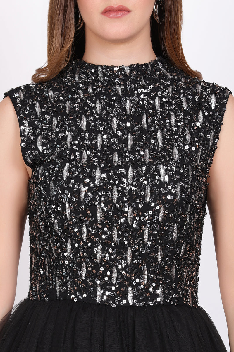 Nanta Black Embellished Midi Dress