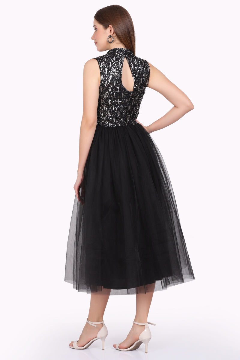 Nanta Black Embellished Midi Dress
