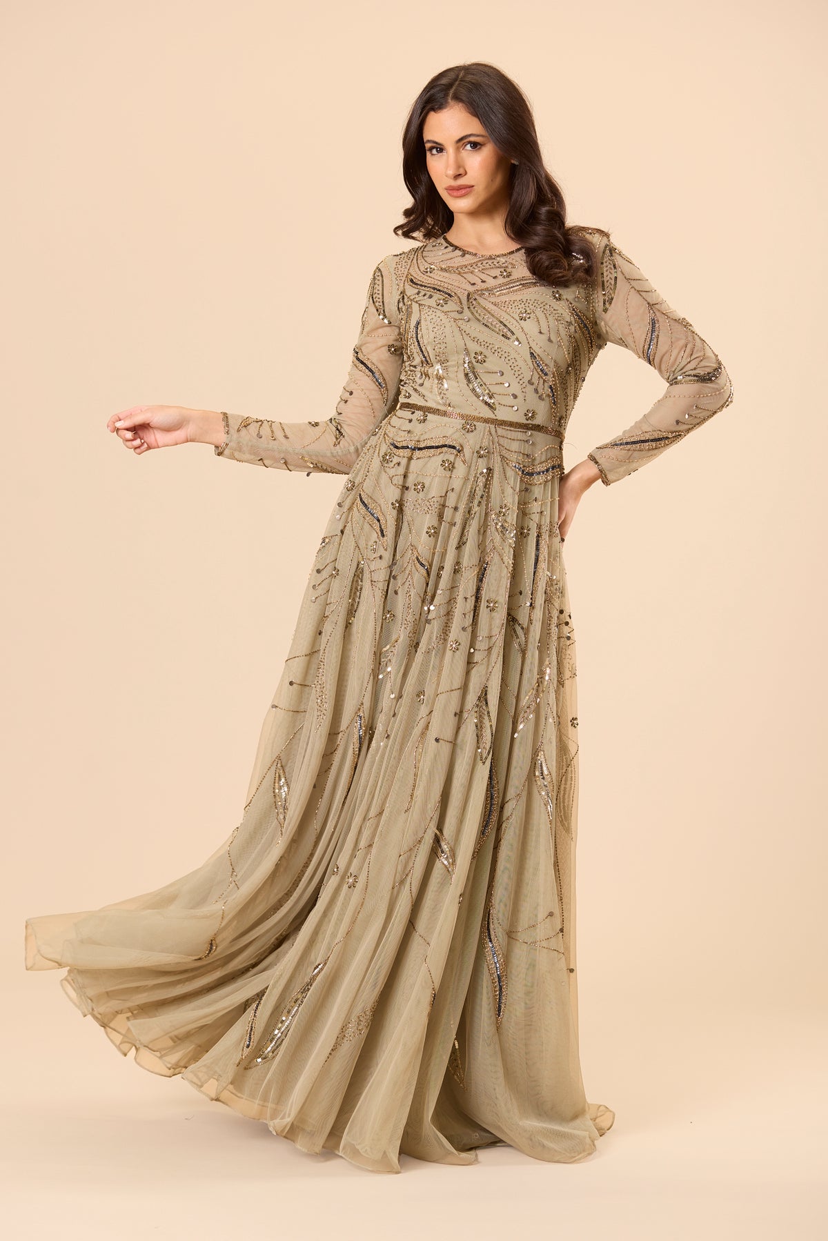 Ileana Embellished Maxi Dress in Sage Green