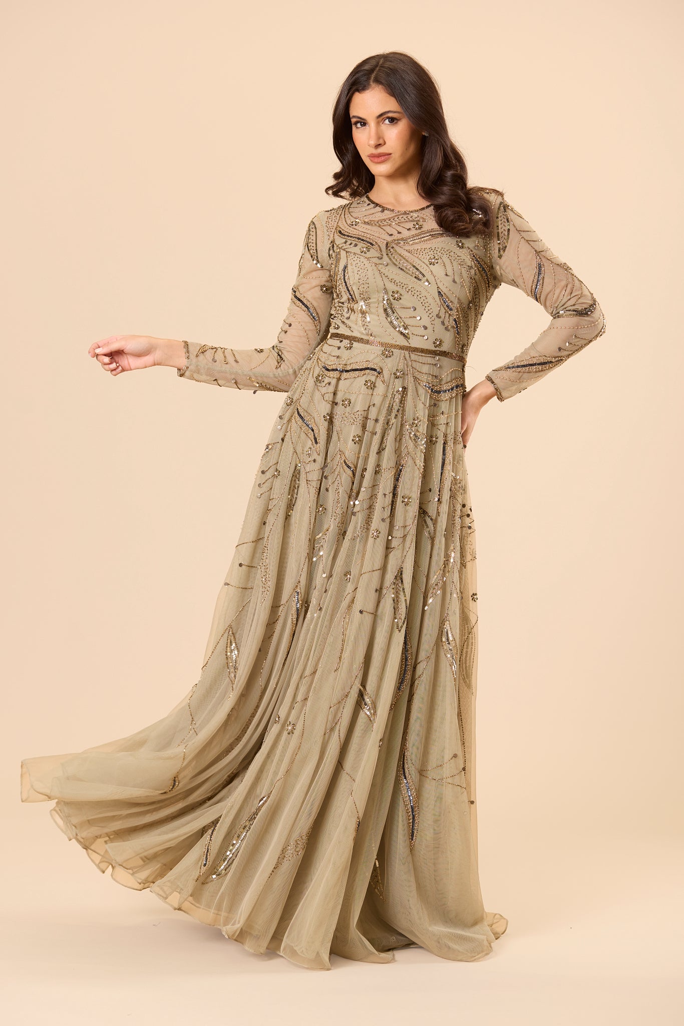 Ileana Embellished Maxi Dress in Sage Green