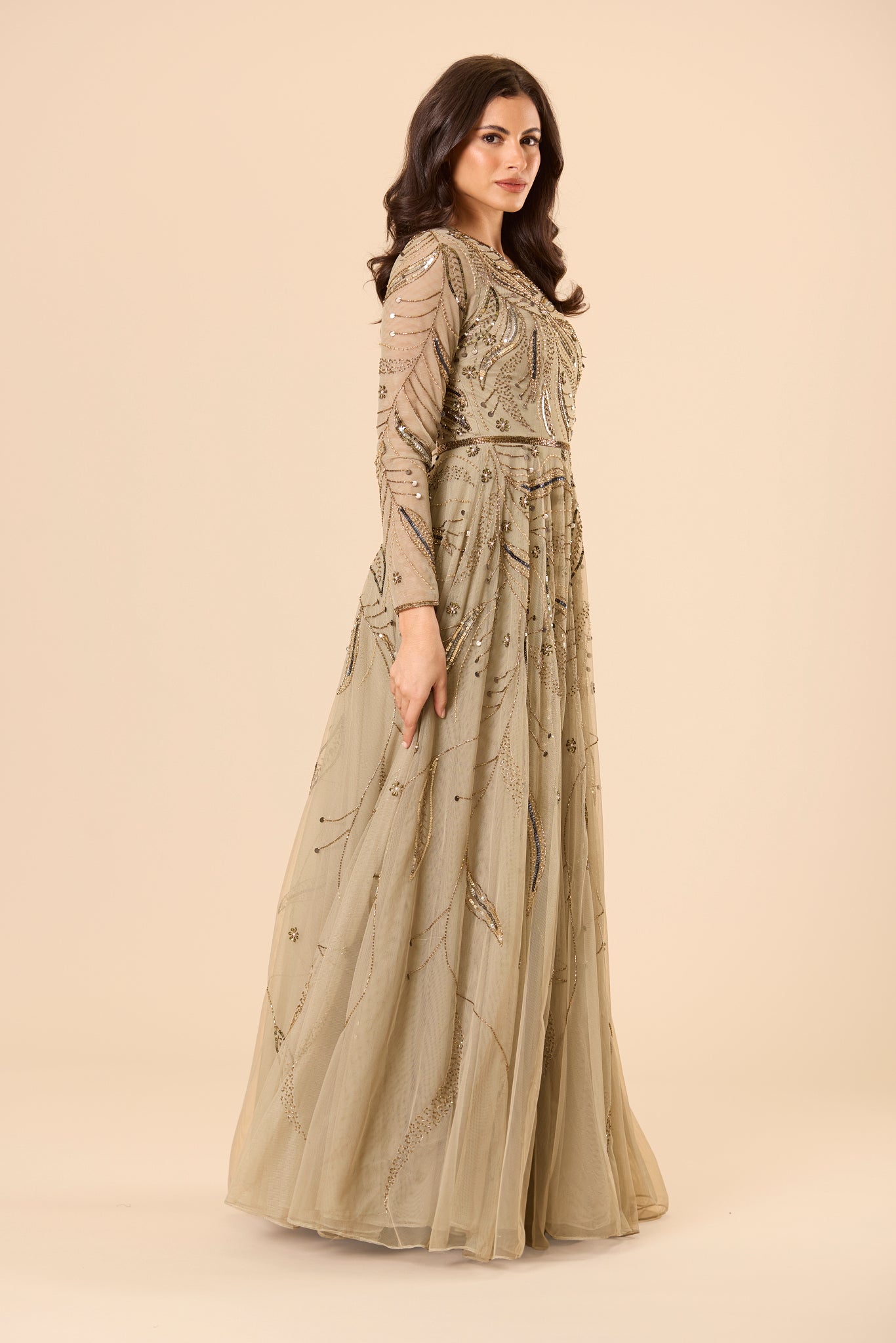 Ileana Embellished Maxi Dress in Sage Green