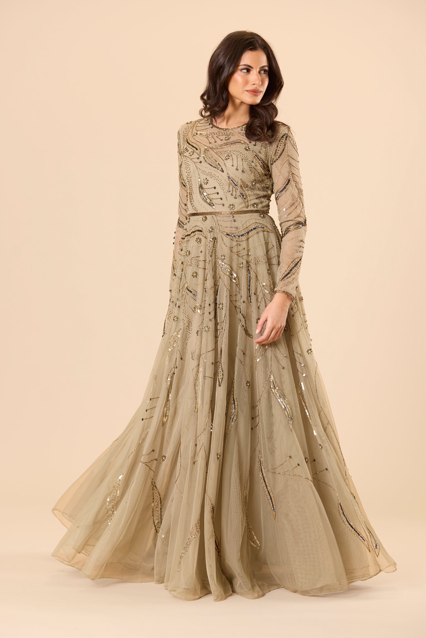 Ileana Embellished Maxi Dress in Sage Green