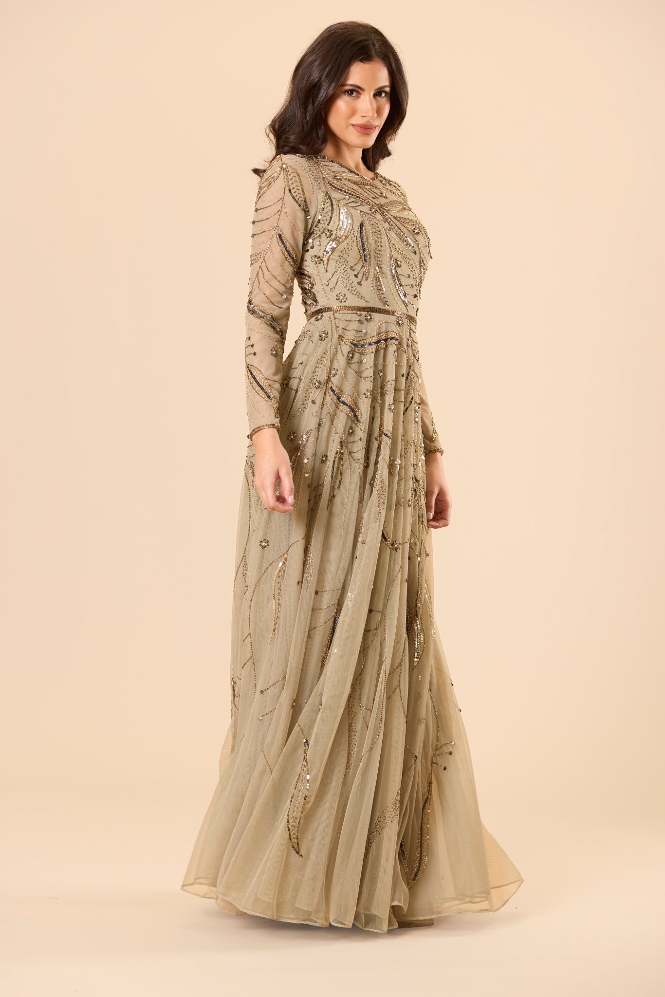 Ileana Embellished Maxi Dress in Sage Green