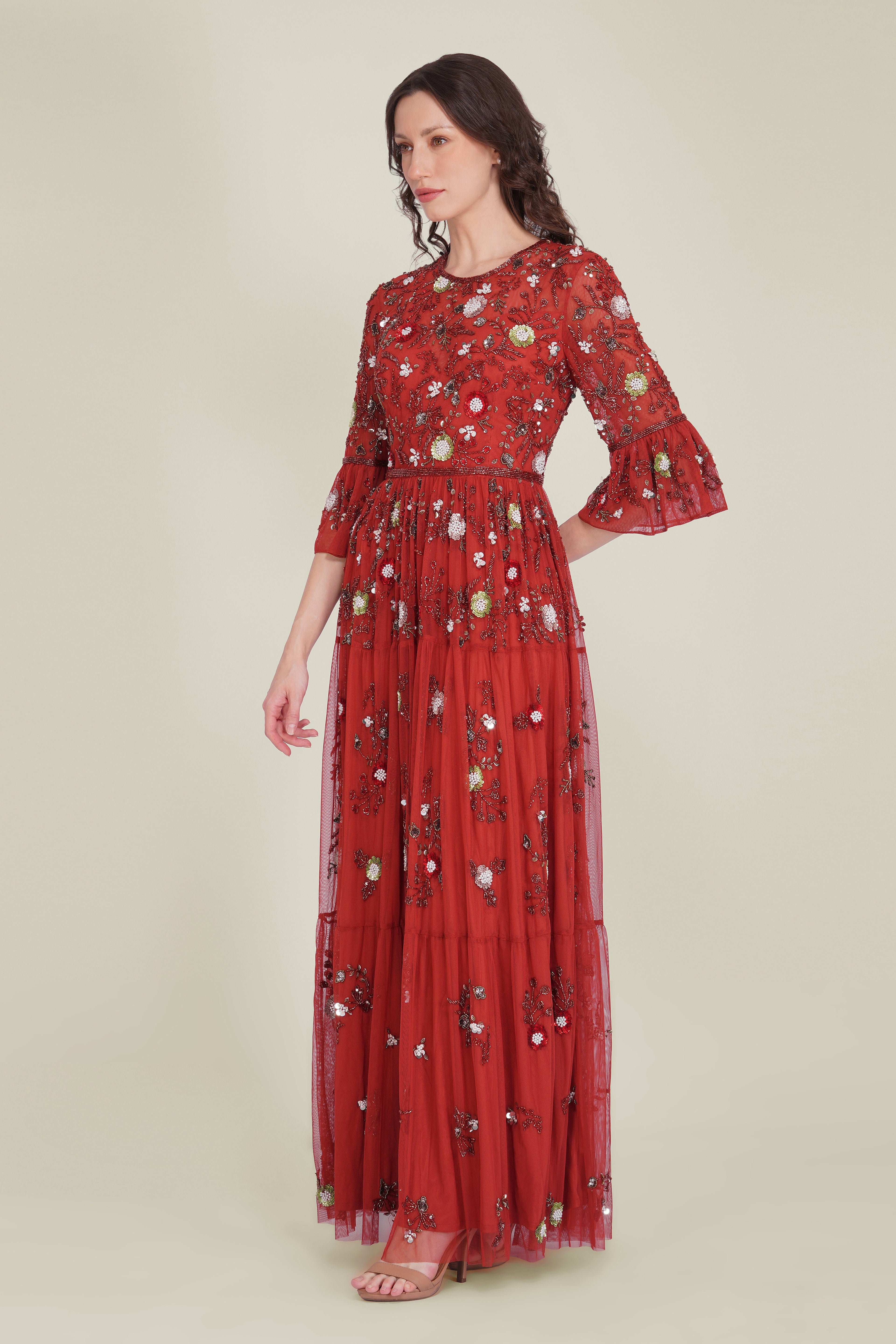 Iona Embellished Maxi Dress in Cinnamon