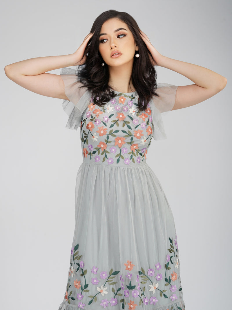 Iris Dusty Blue Embroidered Dress