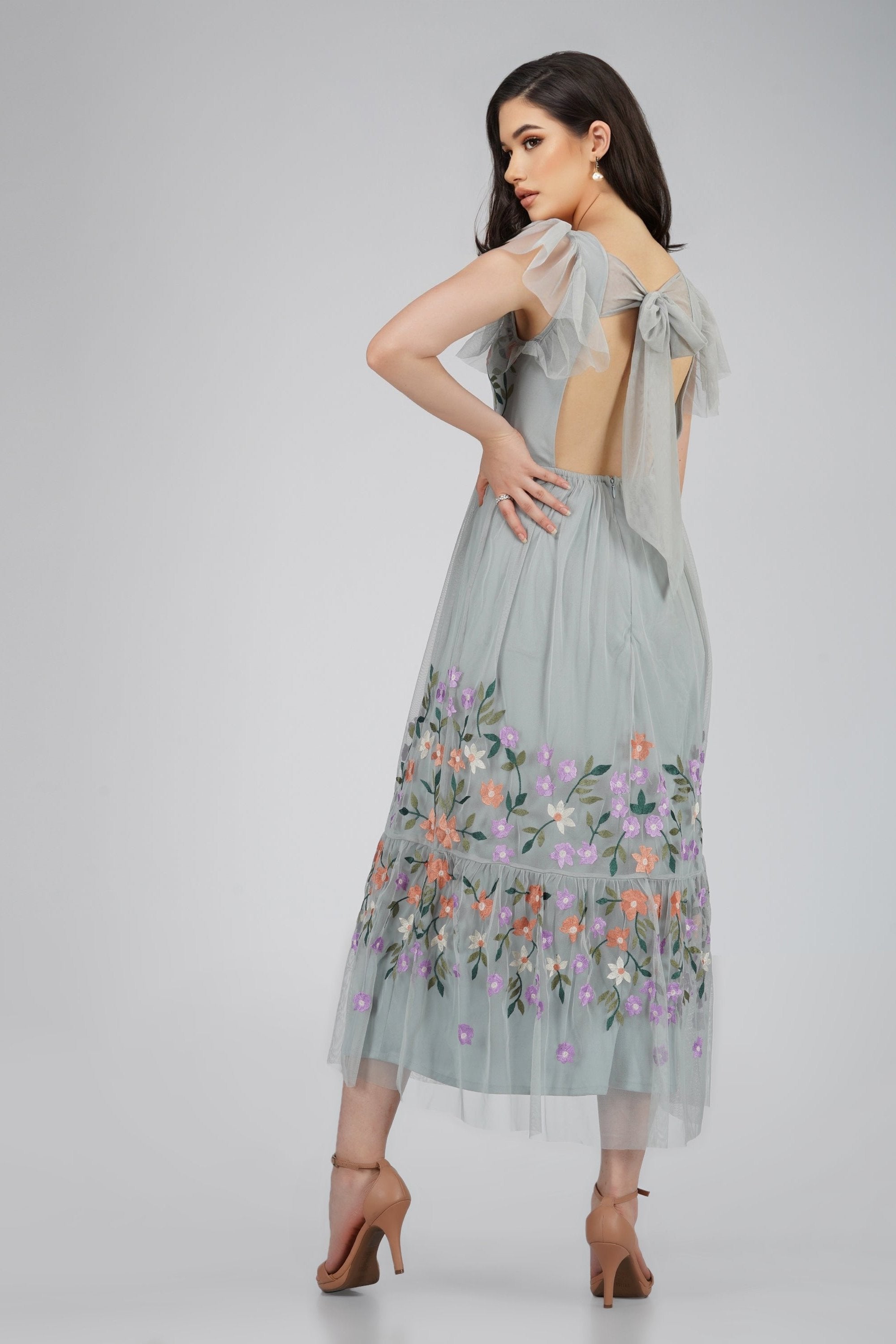 Iris Dusty Blue Embroidered Dress Lace & Beads Iris Dusty Blue Embroidered Dress Lace & Beads
