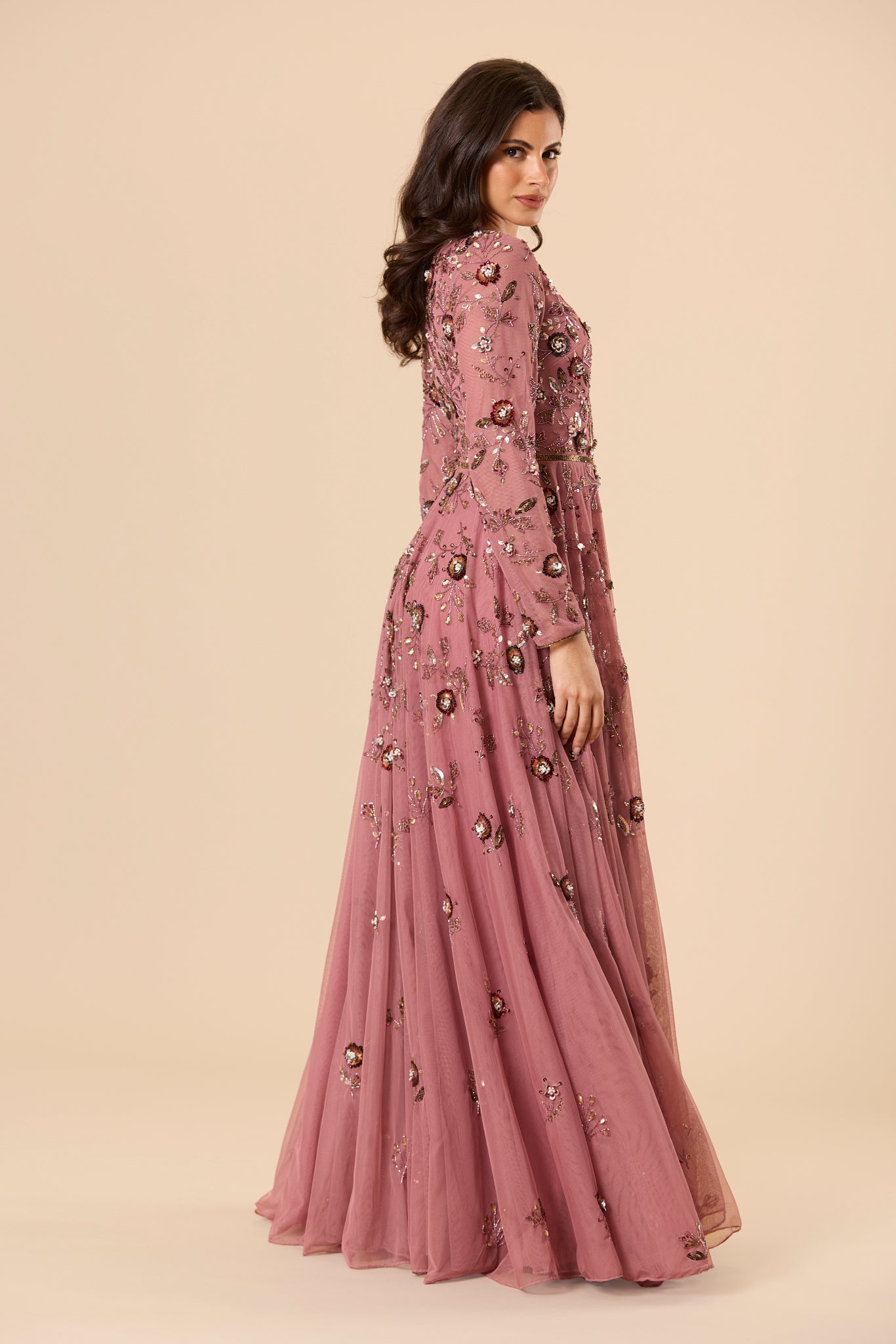 Isaiah Embellished Maxi Dress in Mauve