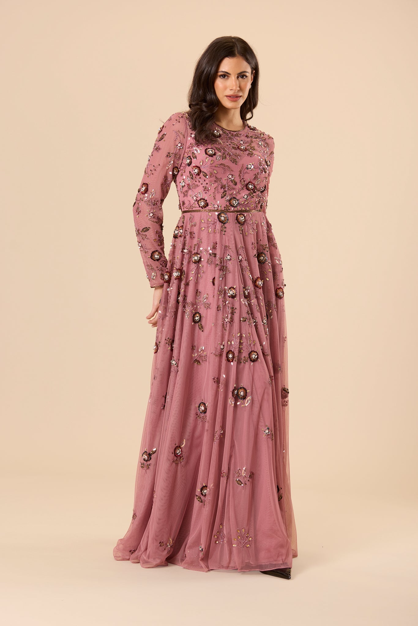 Isaiah Embellished Maxi Dress in Mauve