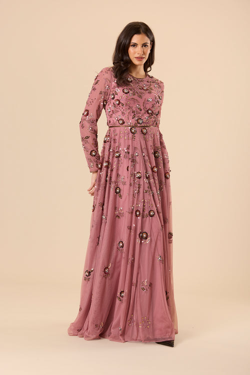 Isaiah Embellished Maxi Dress in Mauve