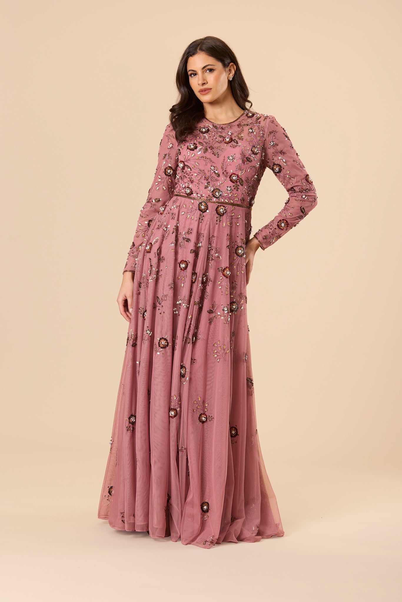 Isaiah Embellished Maxi Dress in Mauve