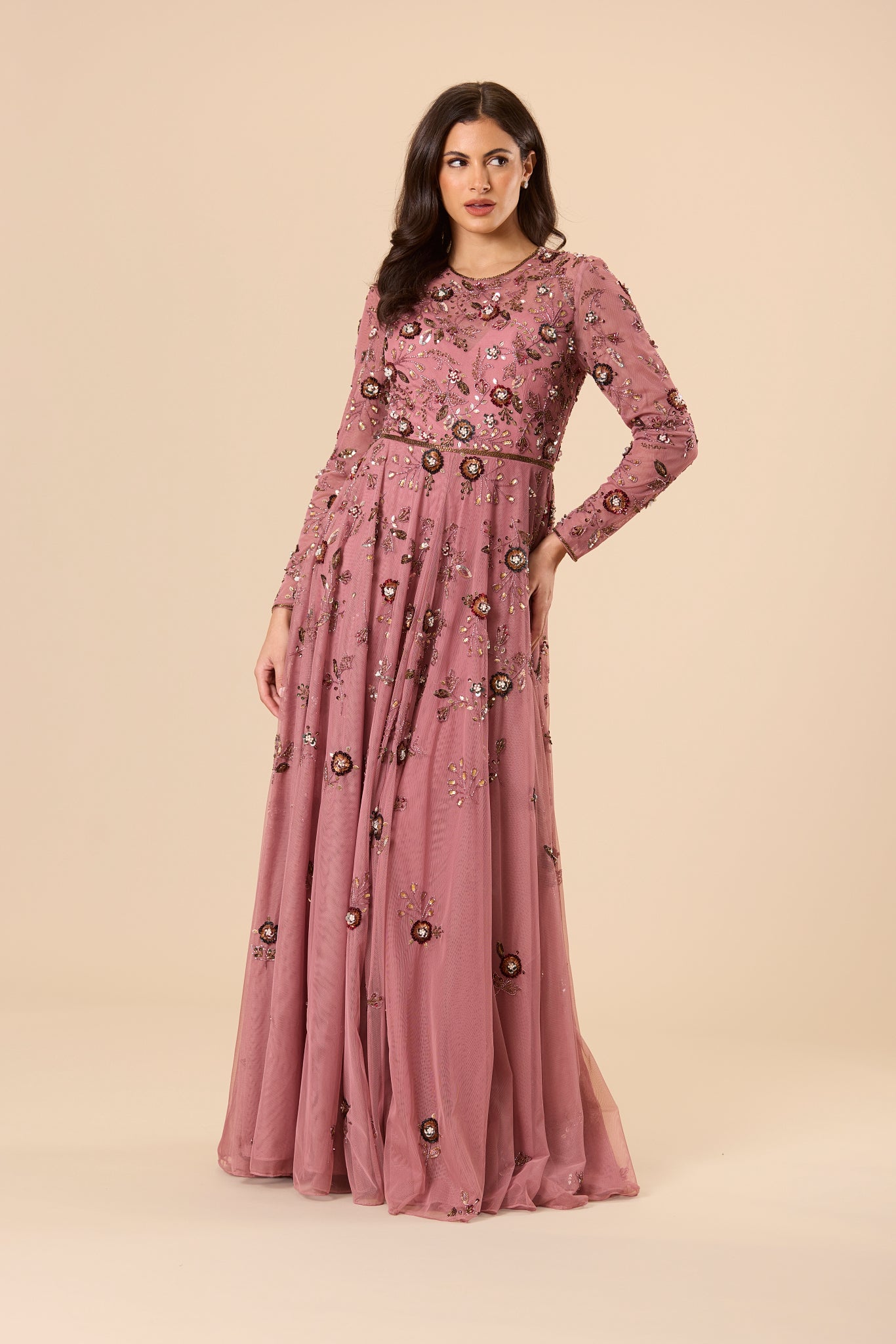 Isaiah Embellished Maxi Dress in Mauve