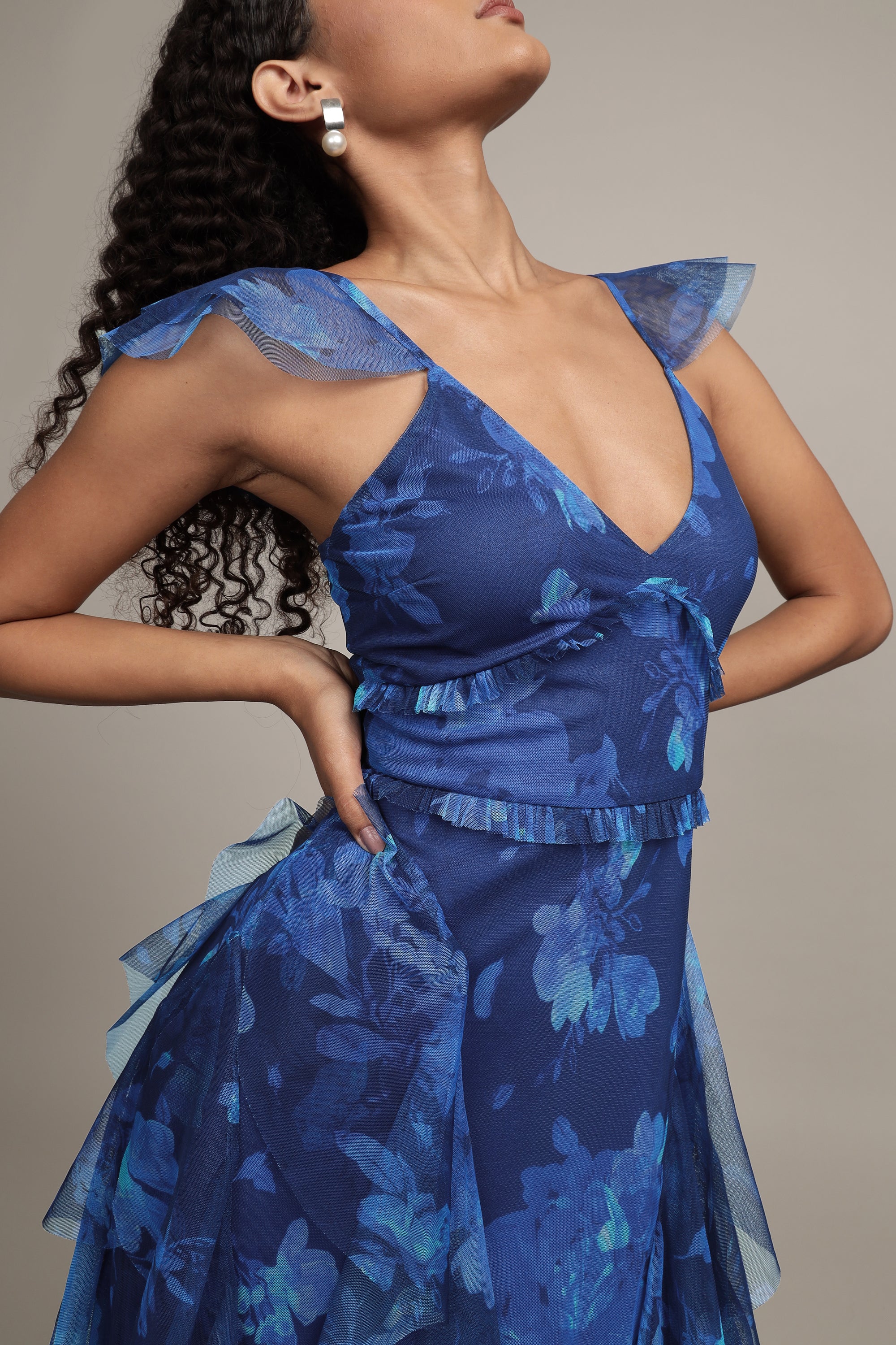 Malin Tulle Maxi Dress in Cobalt Floral