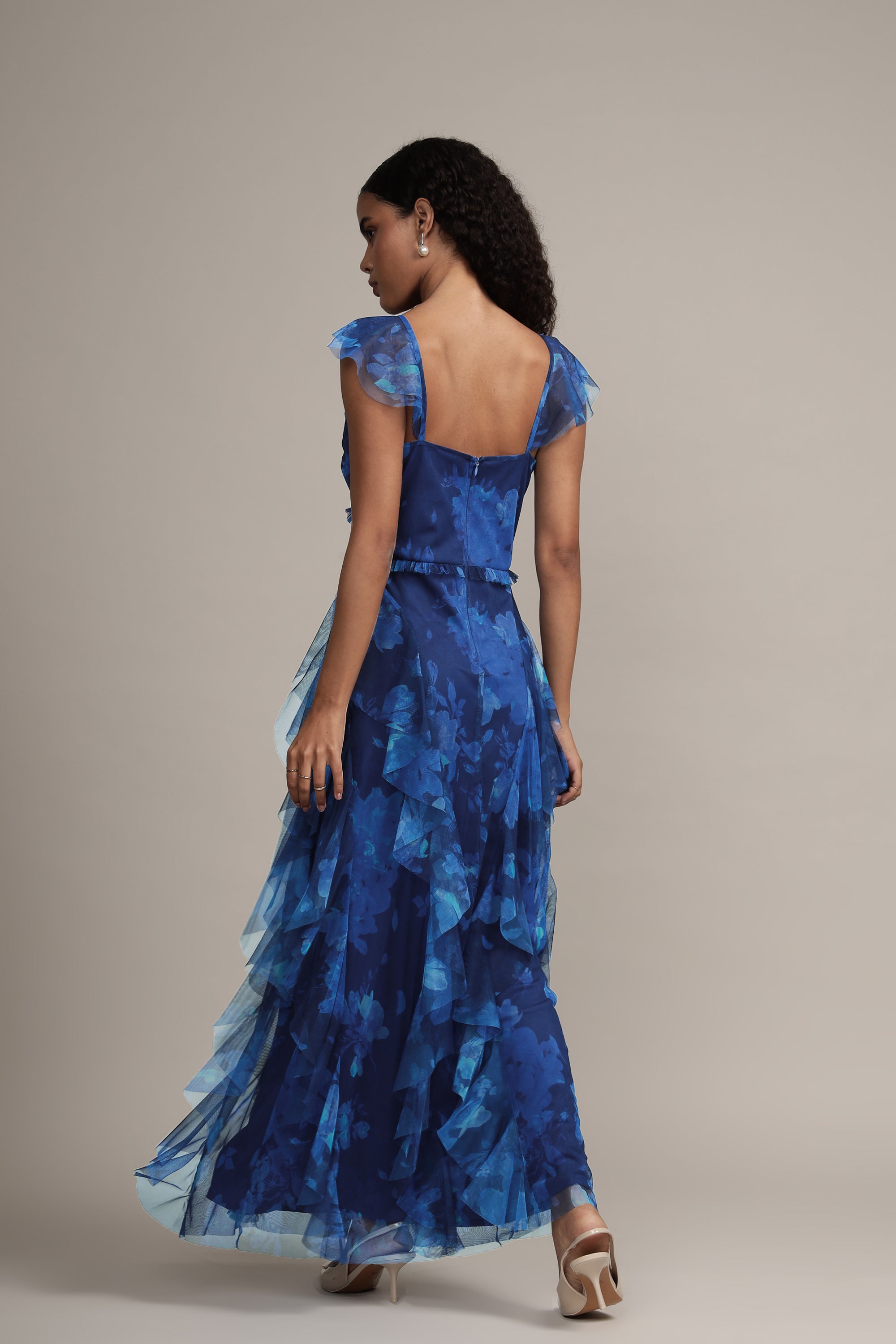 Malin Tulle Maxi Dress in Cobalt Floral