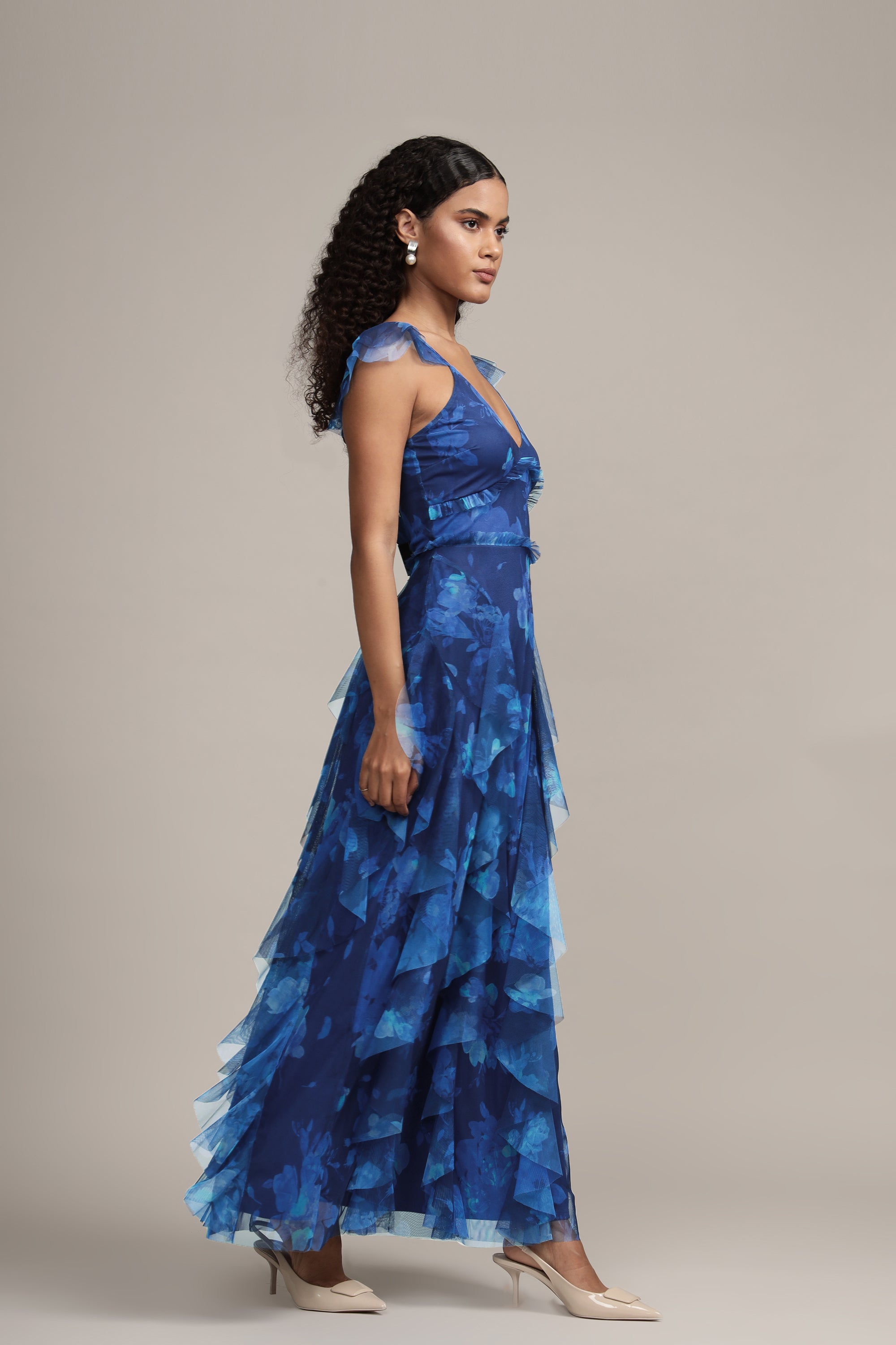 Malin Tulle Maxi Dress in Cobalt Floral