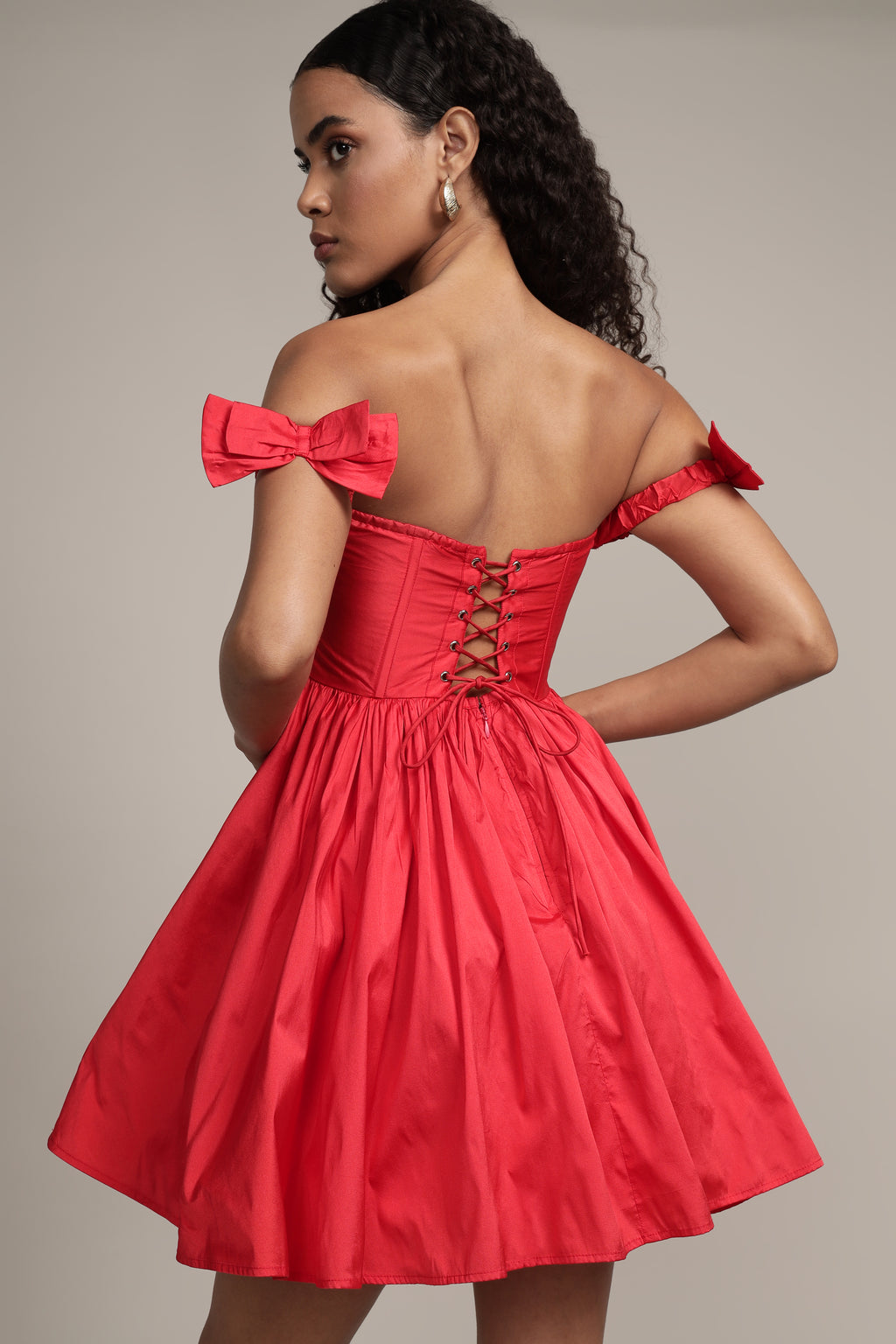 Carly Corset Mini Dress in Red – Lace & Beads
