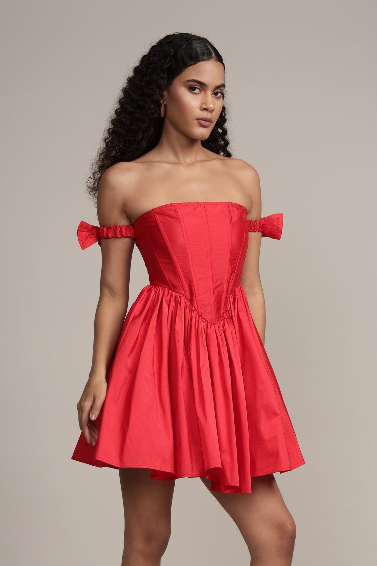 Carly Corset Mini Dress in Red – Lace & Beads
