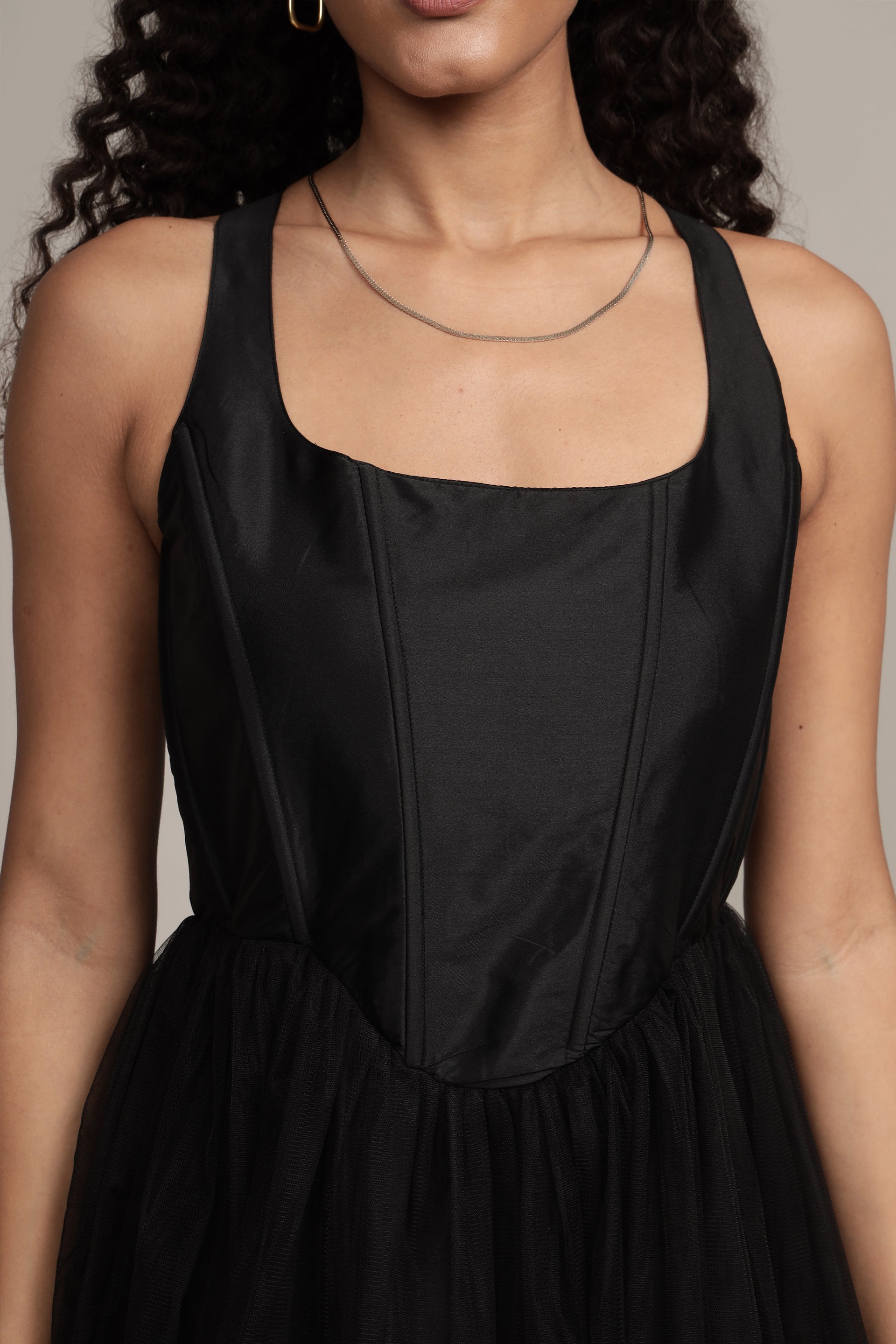 Gaela Tulle Midi Dress in Black