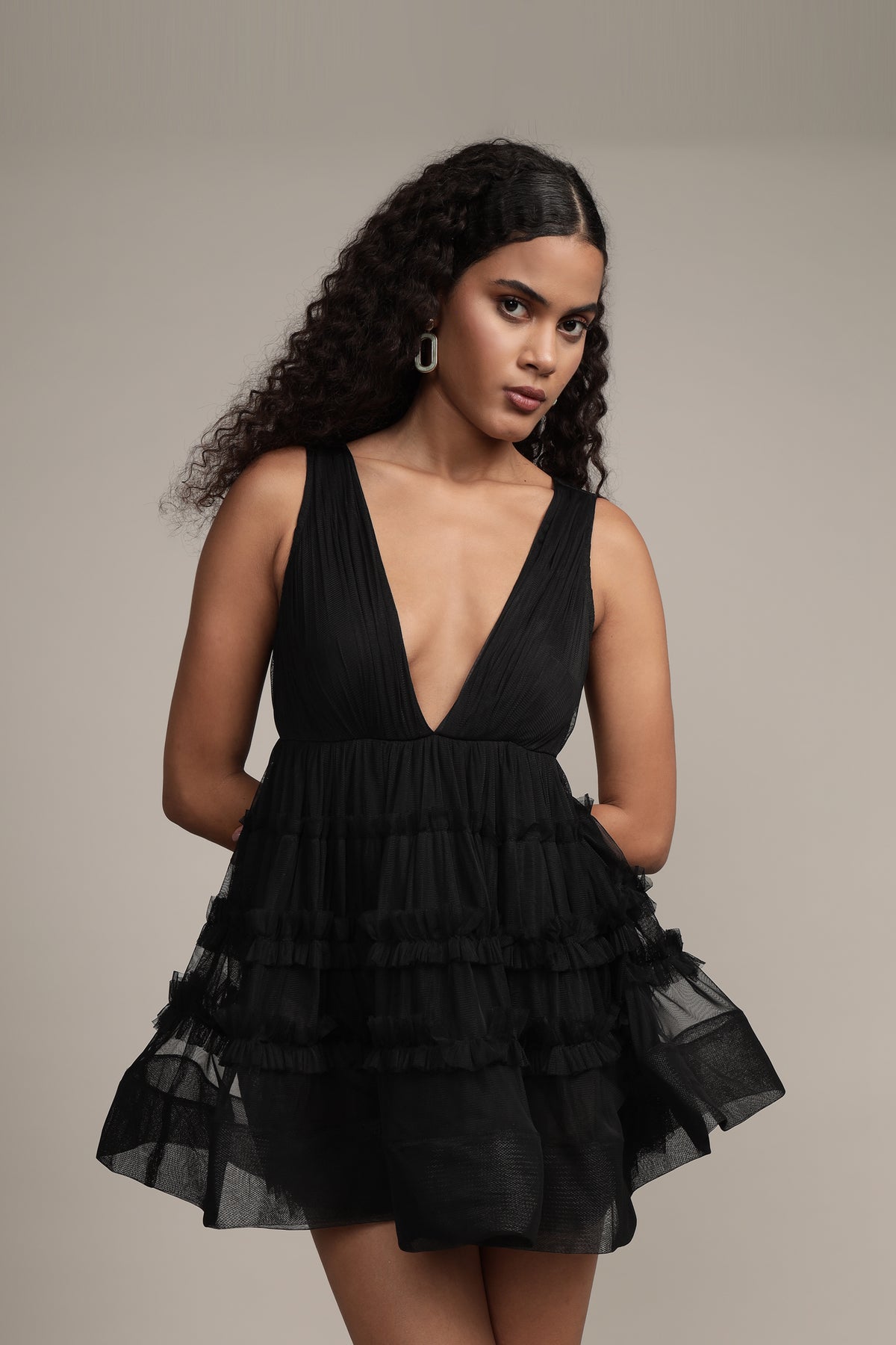 Ivy Black Tulle Mini Dress – Lace & Beads