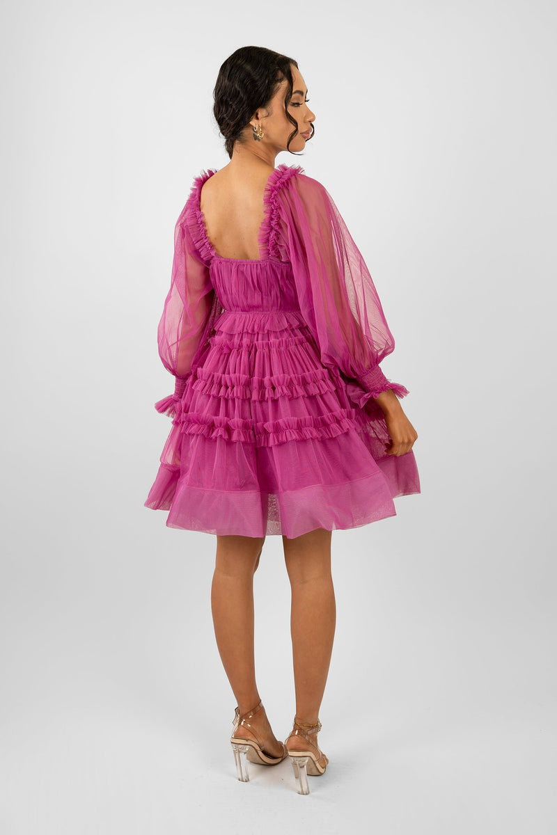 Jessica Tulle Smock Mini Dress in Vivid Purple